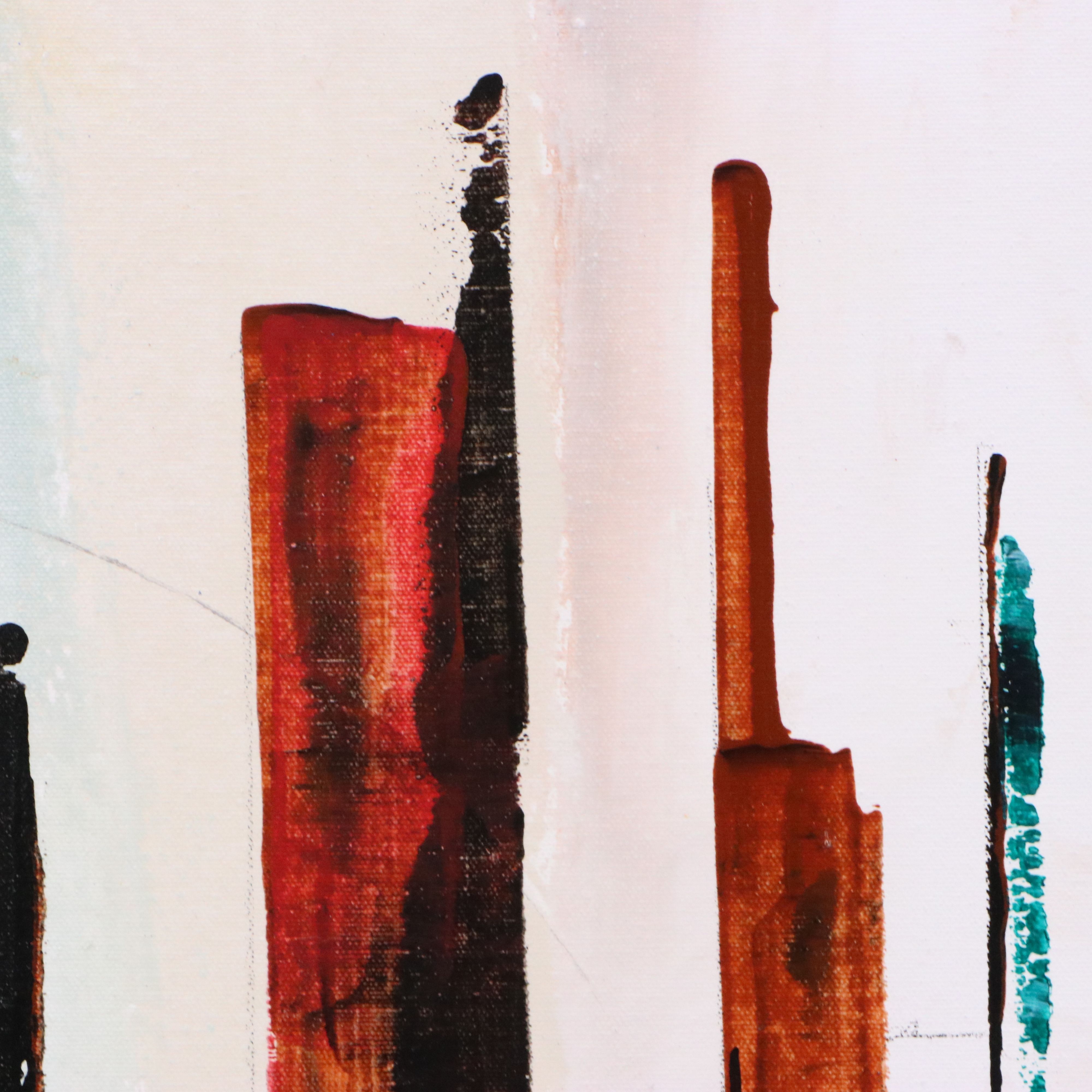 J. England Oil PAinting "Up Town," Late 20th Century