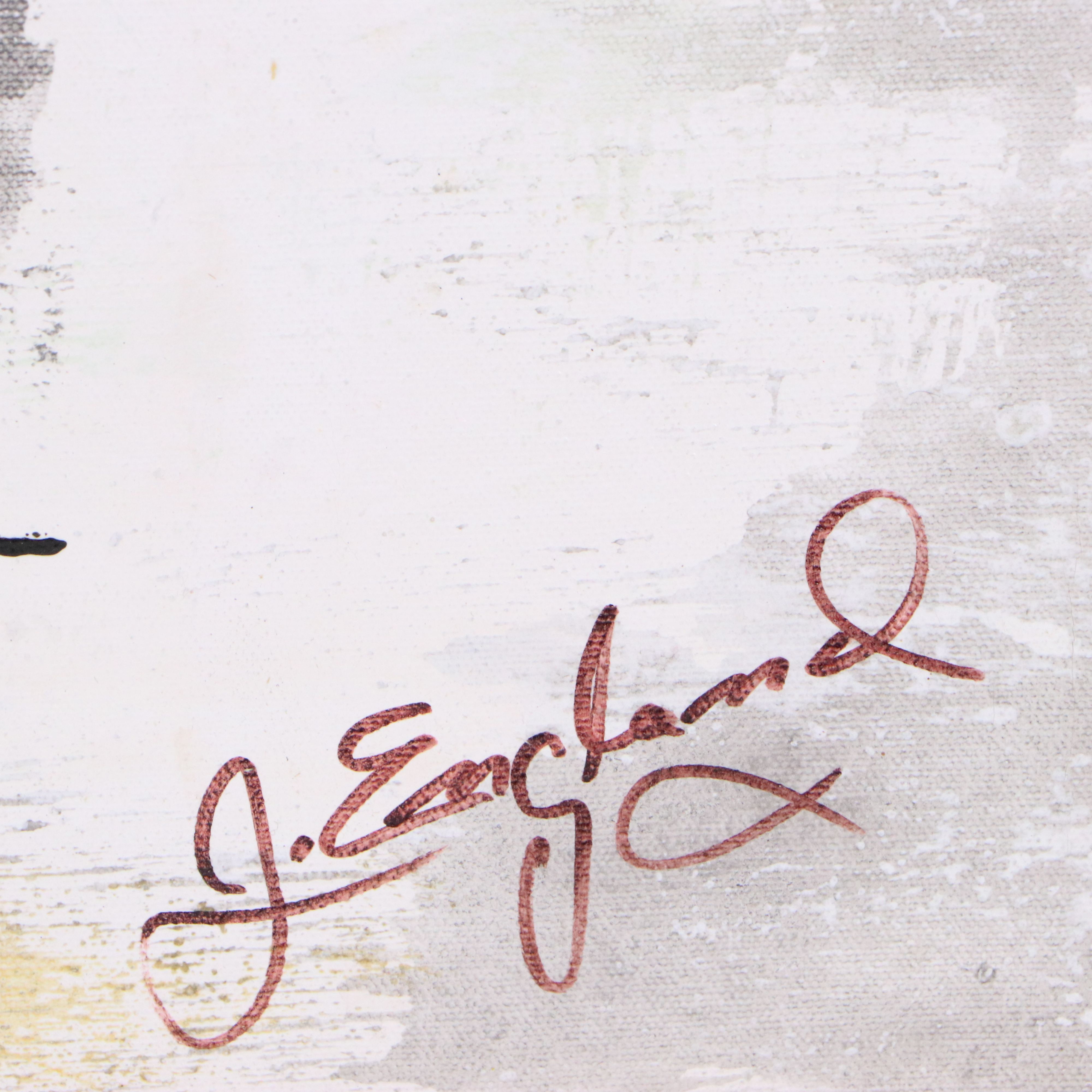 J. England Oil PAinting "Up Town," Late 20th Century