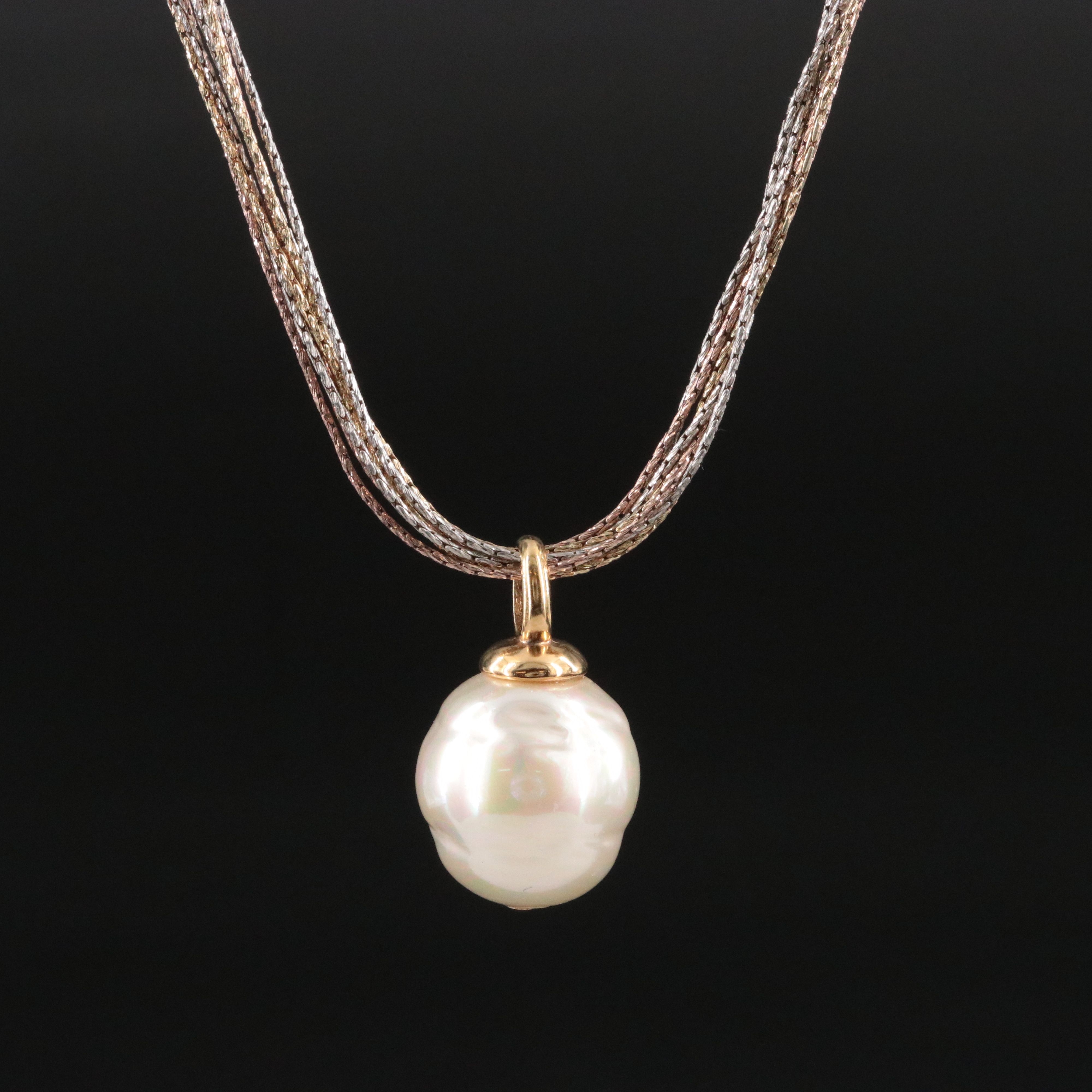 Sterling Faux Pearl Pendant Necklace