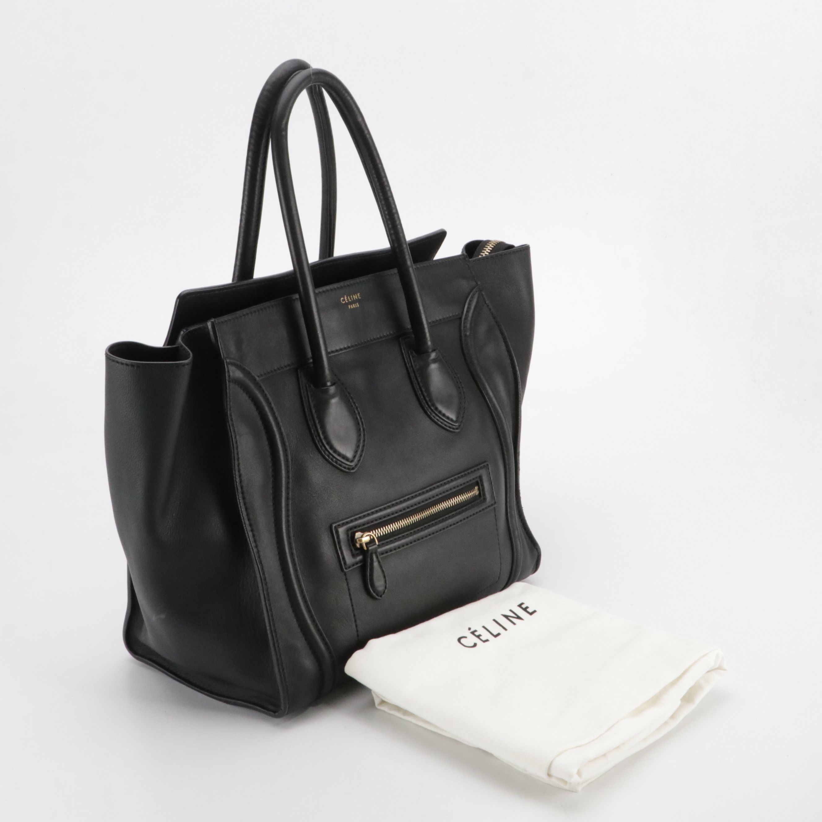 Celine Mini Luggage Tote Bag in Black Calfskin Leather