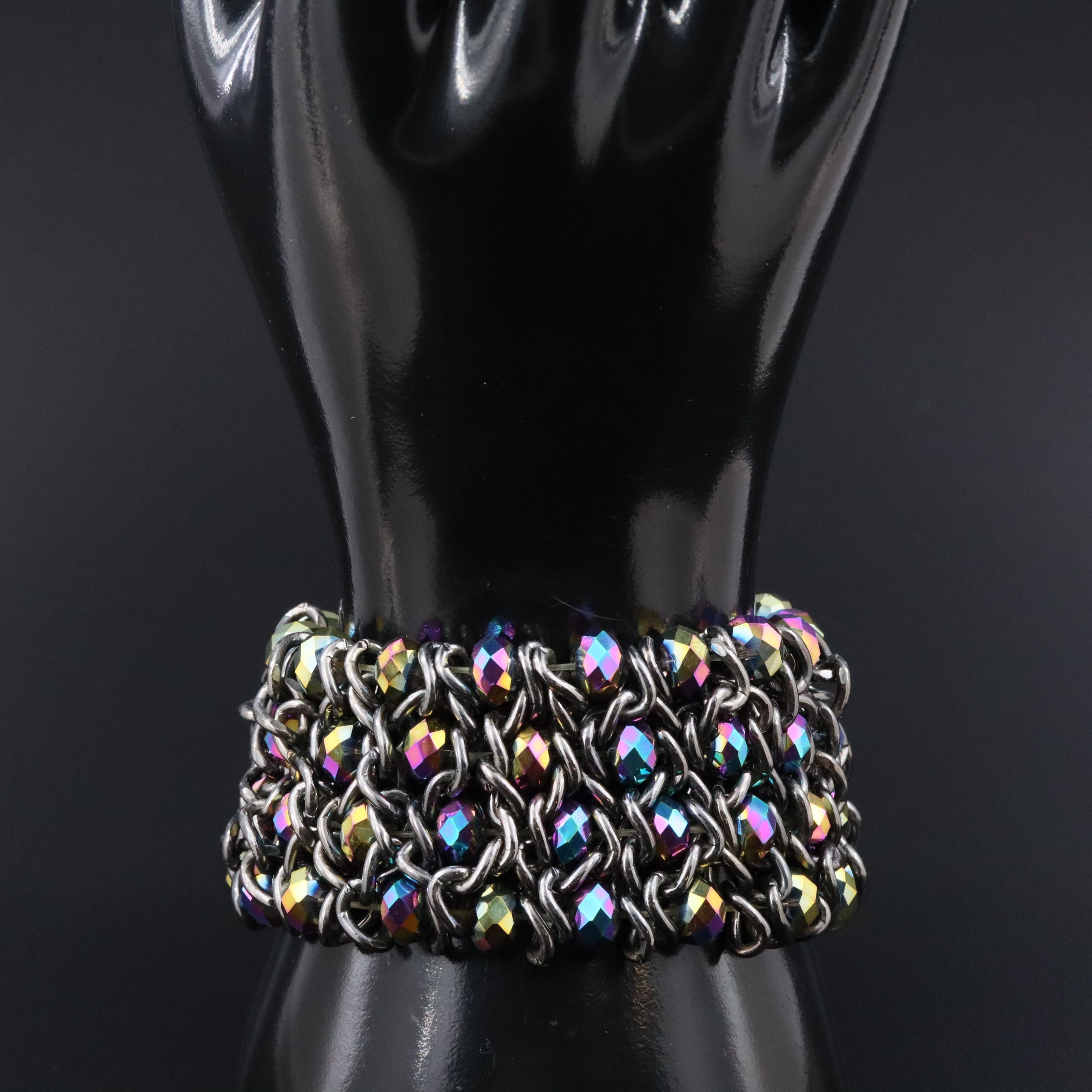Gunmetal and Glass Rondelle Bracelet