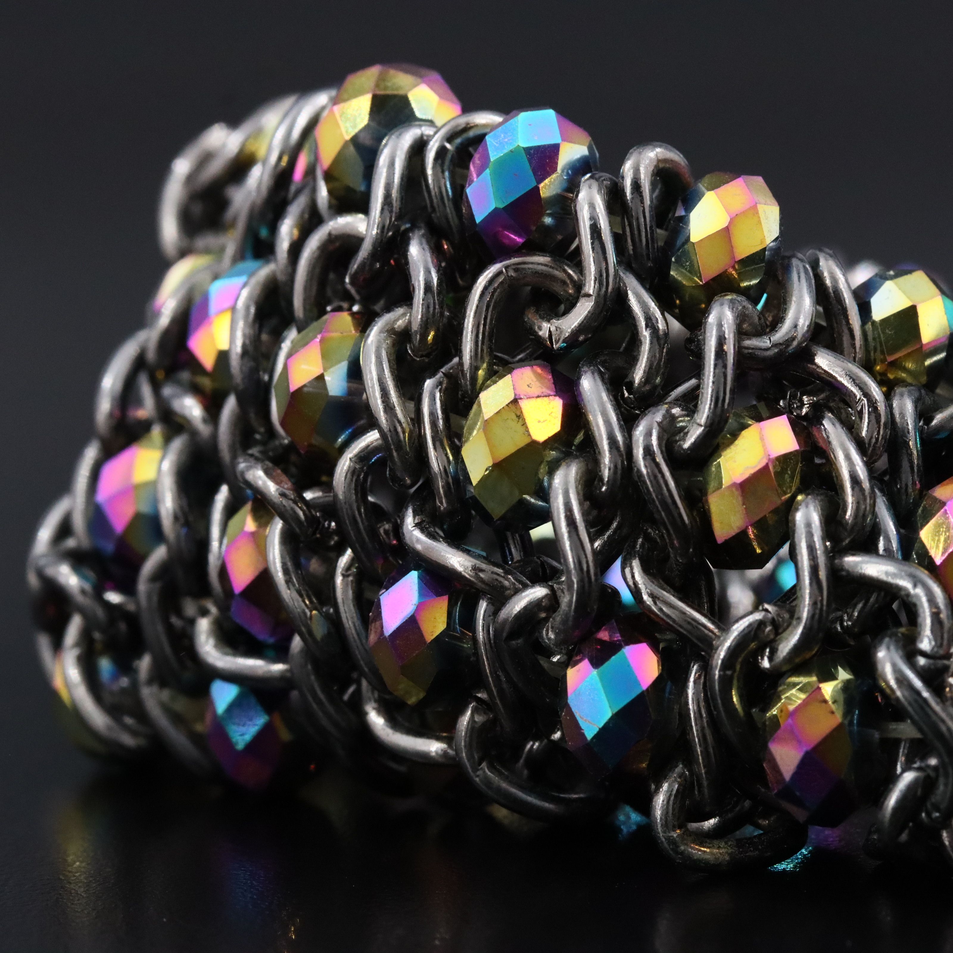 Gunmetal and Glass Rondelle Bracelet