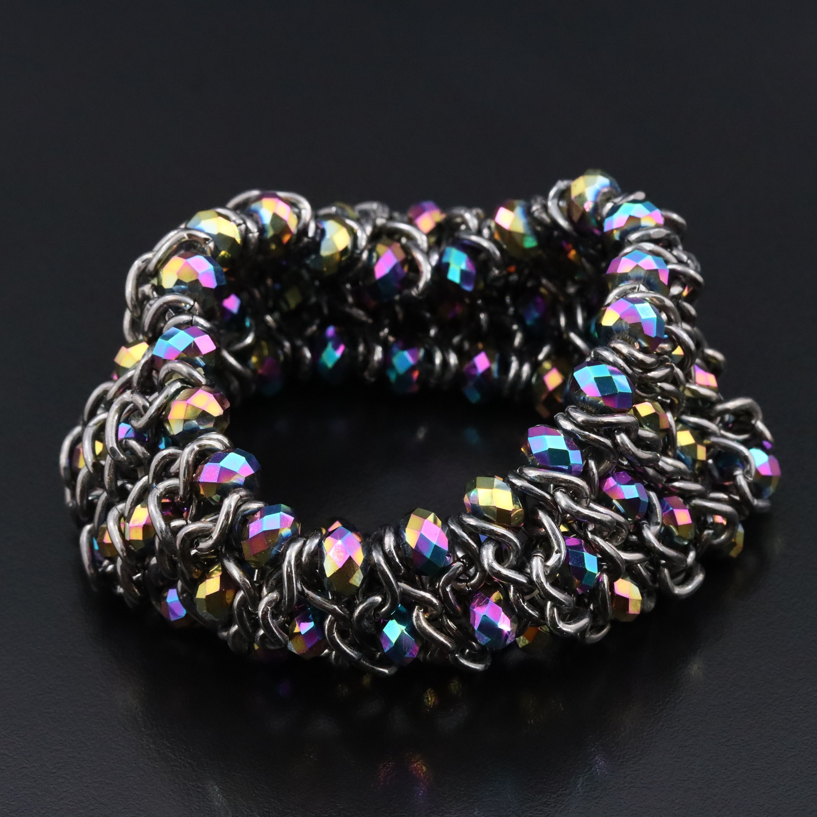 Gunmetal and Glass Rondelle Bracelet