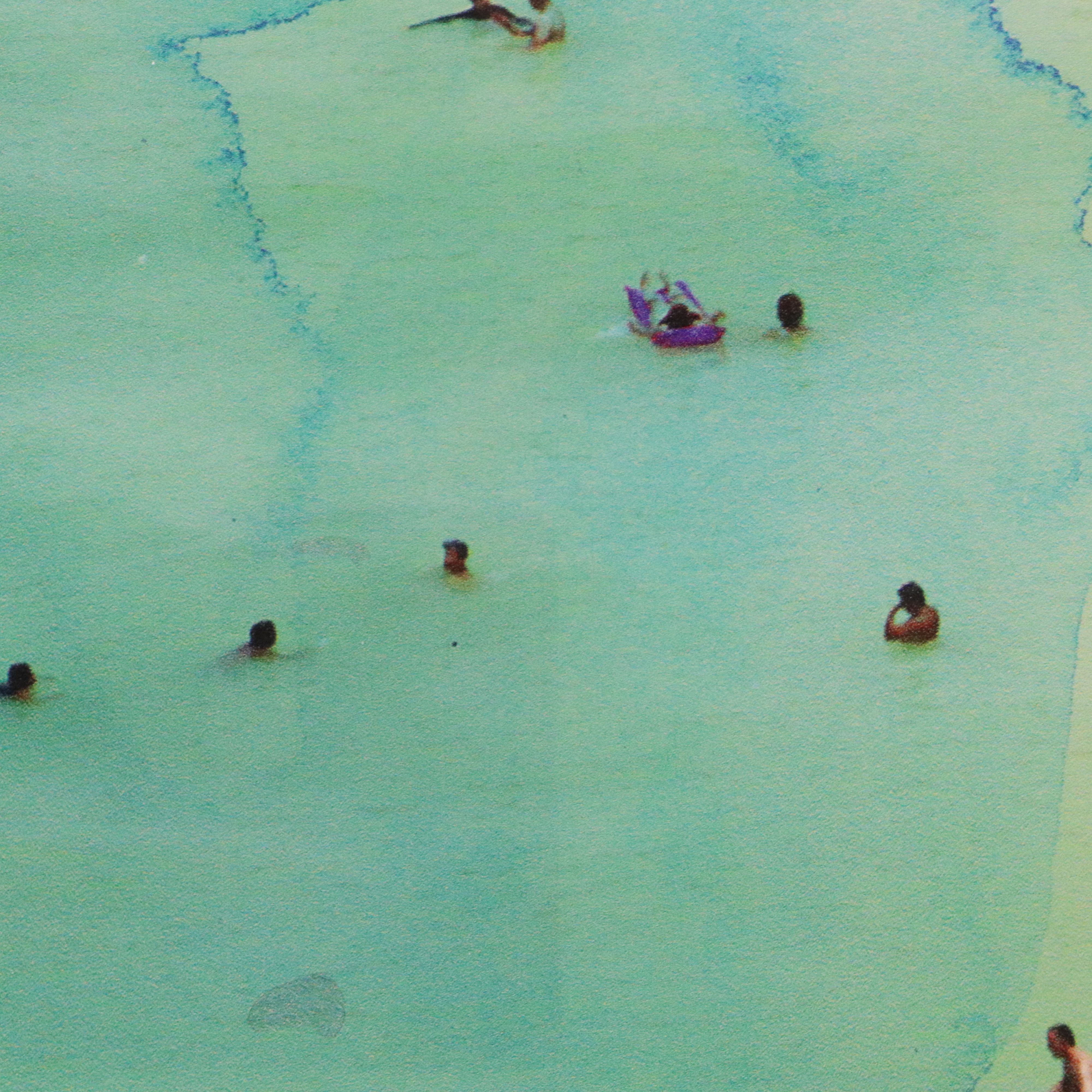 Digital Print of Stylized Crowded Beach, 21st Century