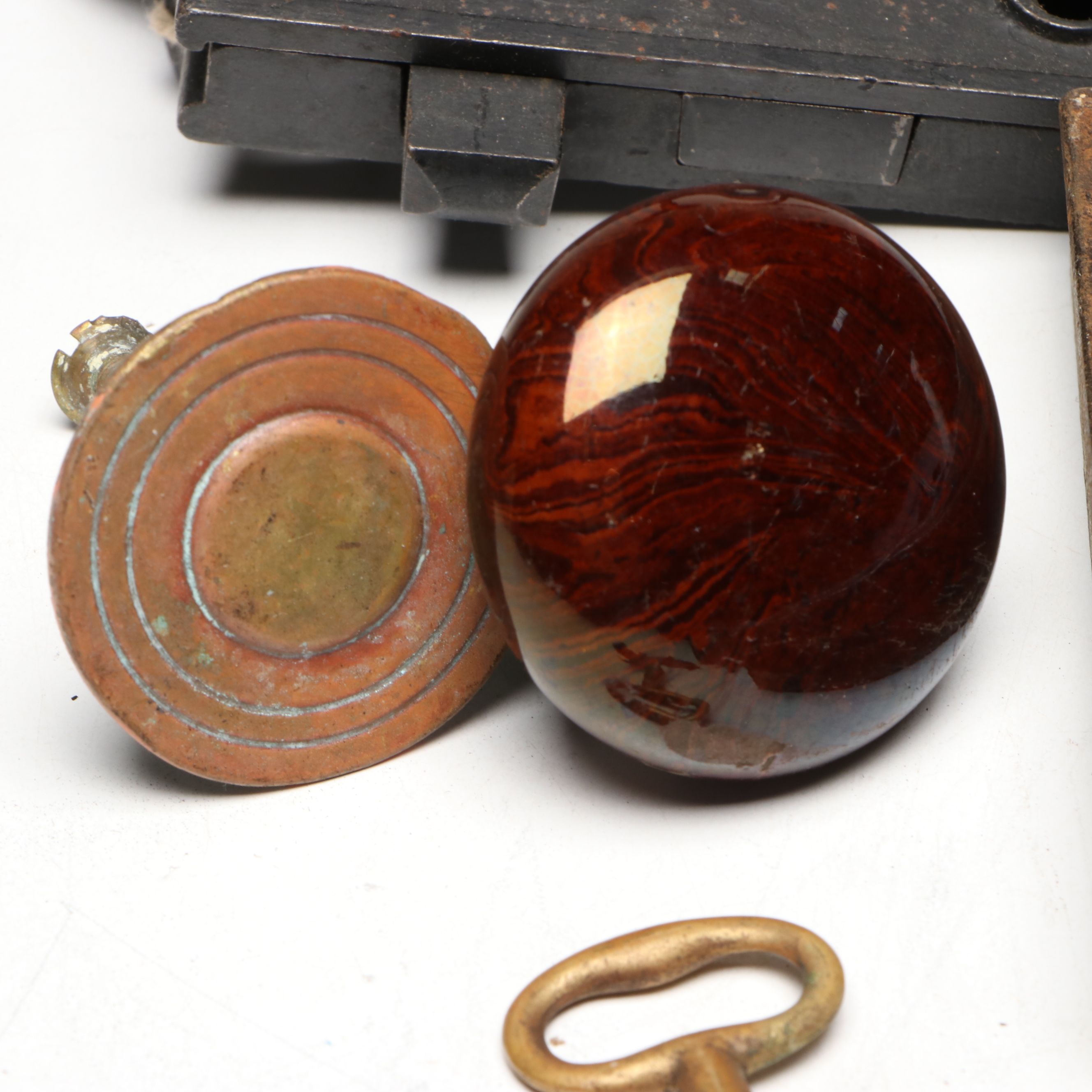 Antique Metal Rim Locks with Ceramic Knobs and Brass Handle and Keys