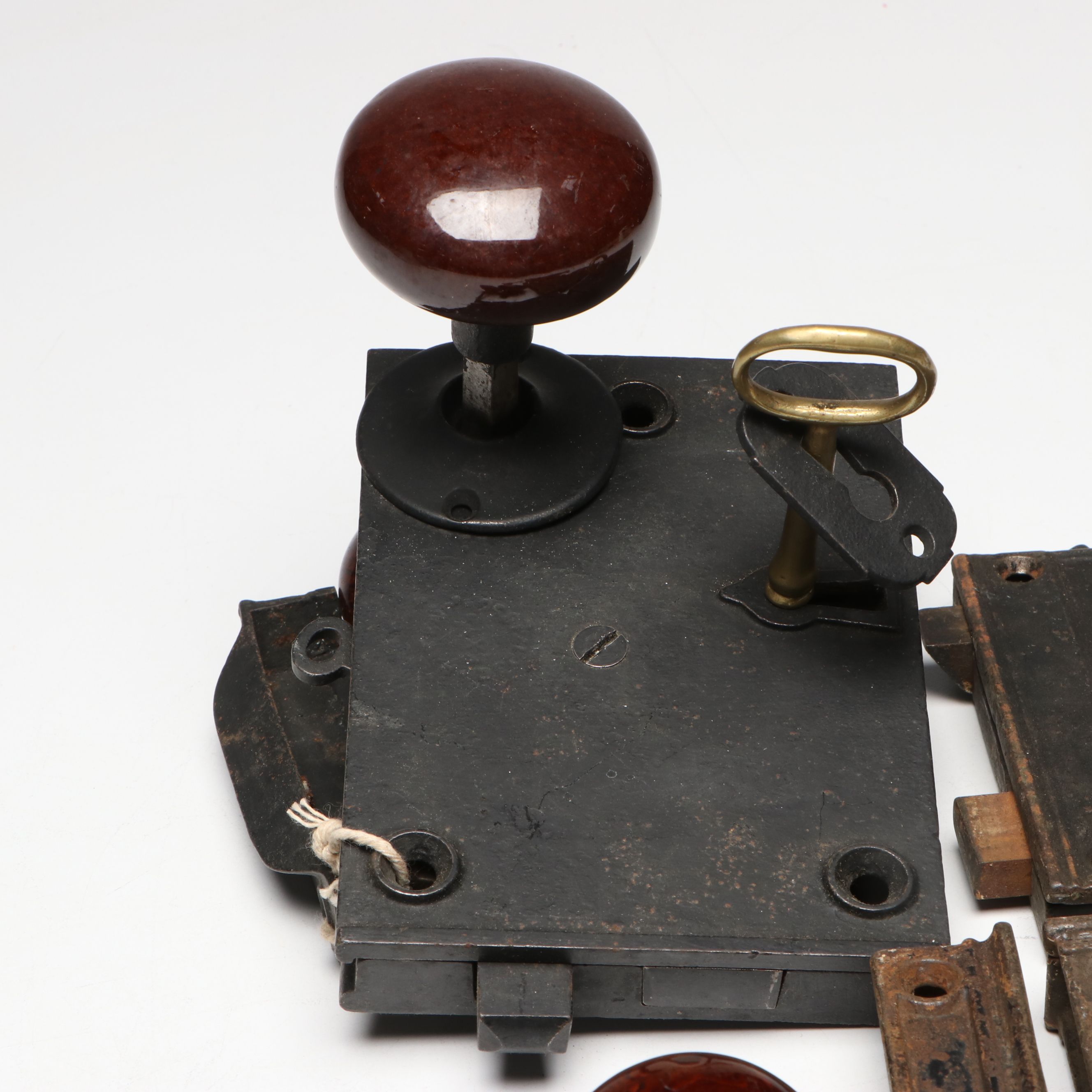 Antique Metal Rim Locks with Ceramic Knobs and Brass Handle and Keys