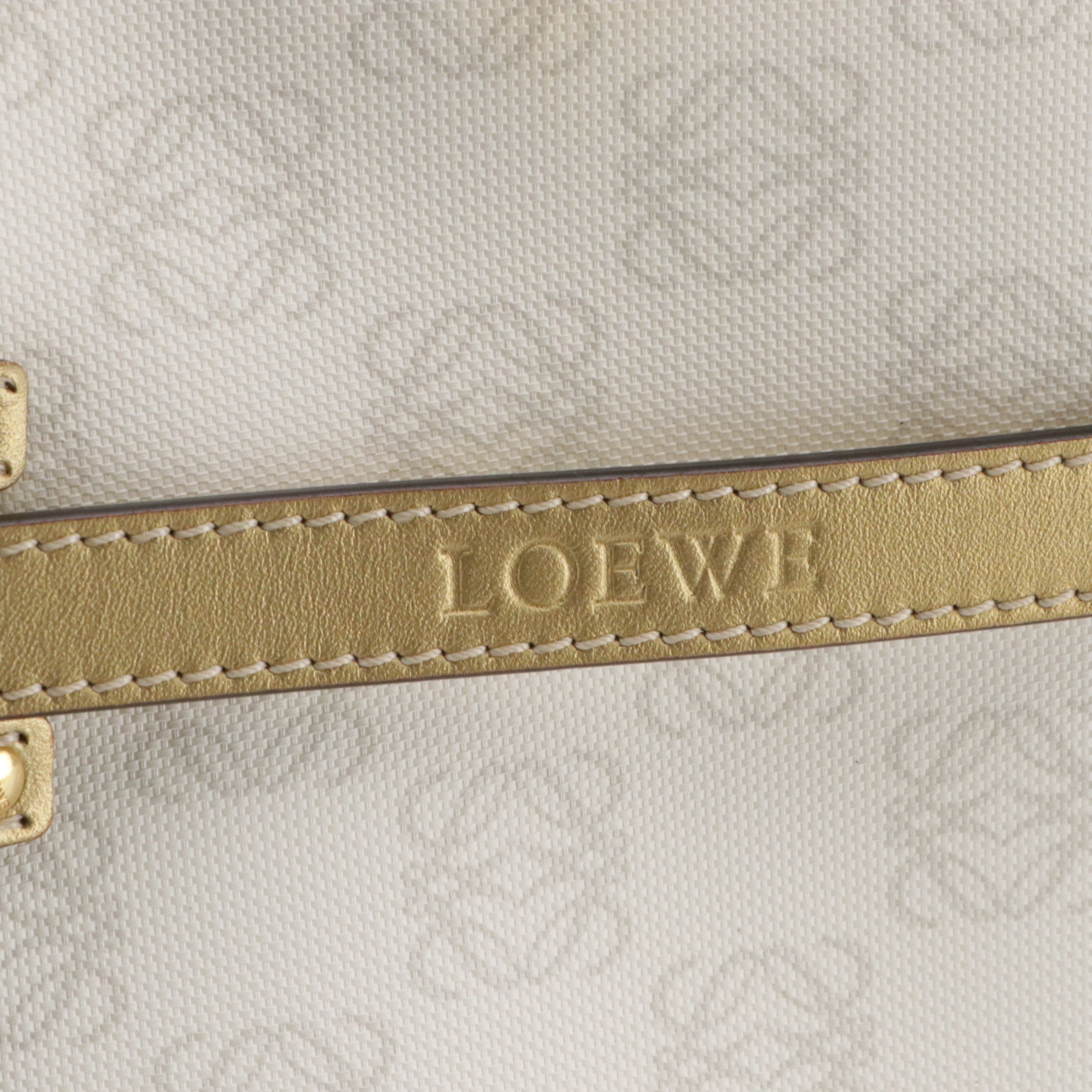 Loewe Top Handle Vertical Tote in White/Grey Anagram Canvas and Gold Leather
