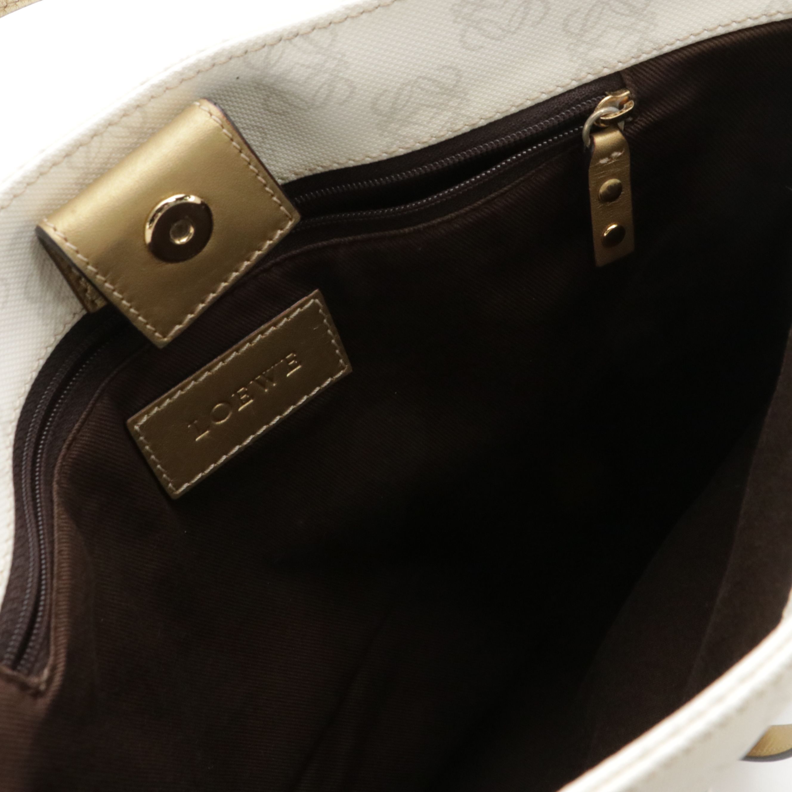 Loewe Top Handle Vertical Tote in White/Grey Anagram Canvas and Gold Leather