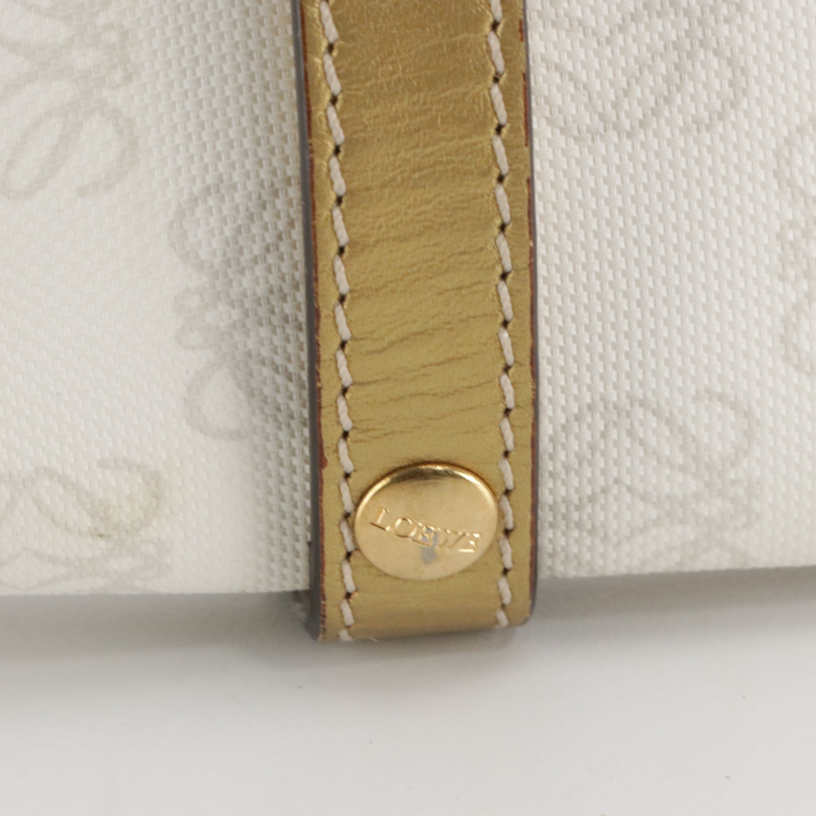 Loewe Top Handle Vertical Tote in White/Grey Anagram Canvas and Gold Leather