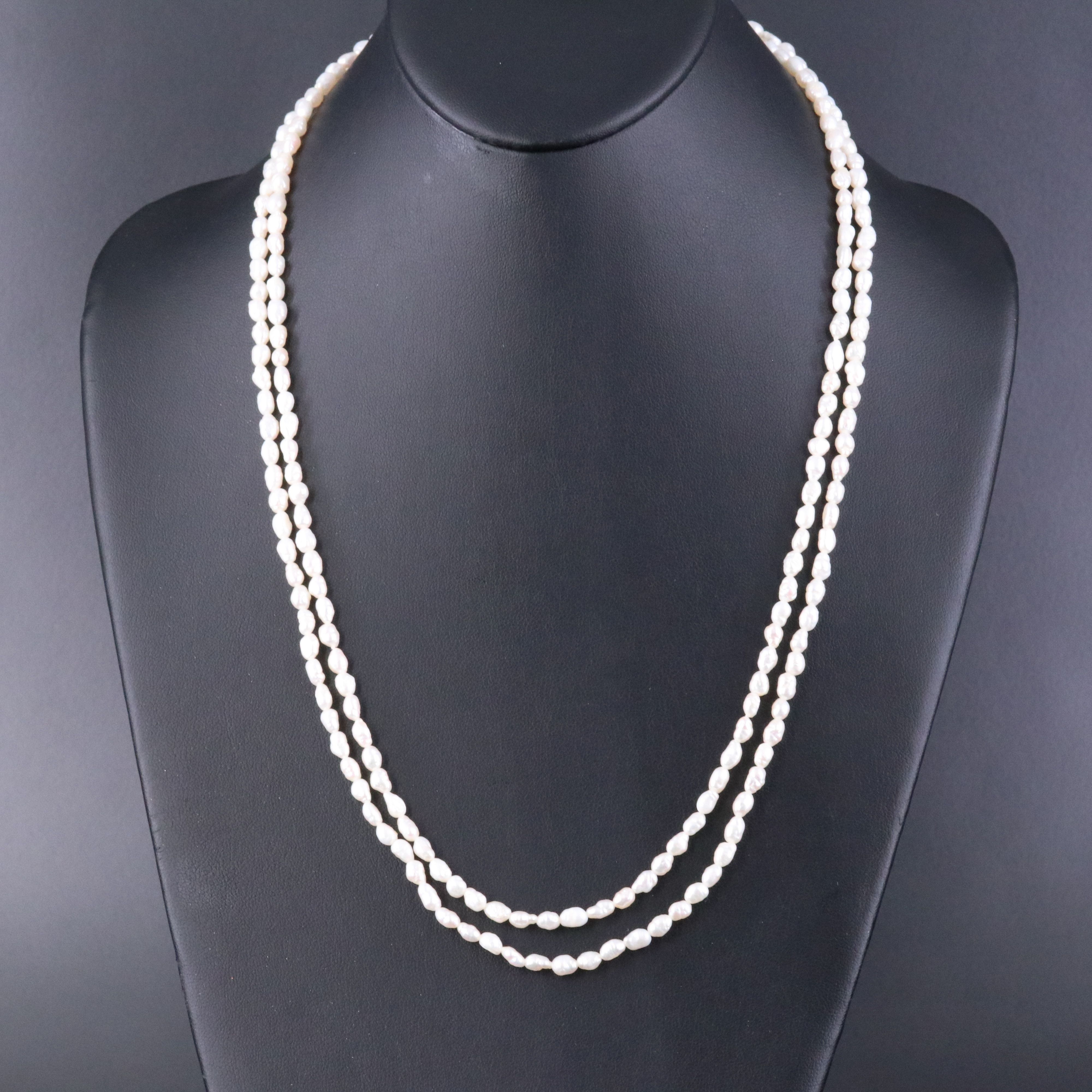 Double Strand Pearl Necklace with 14K Clasp
