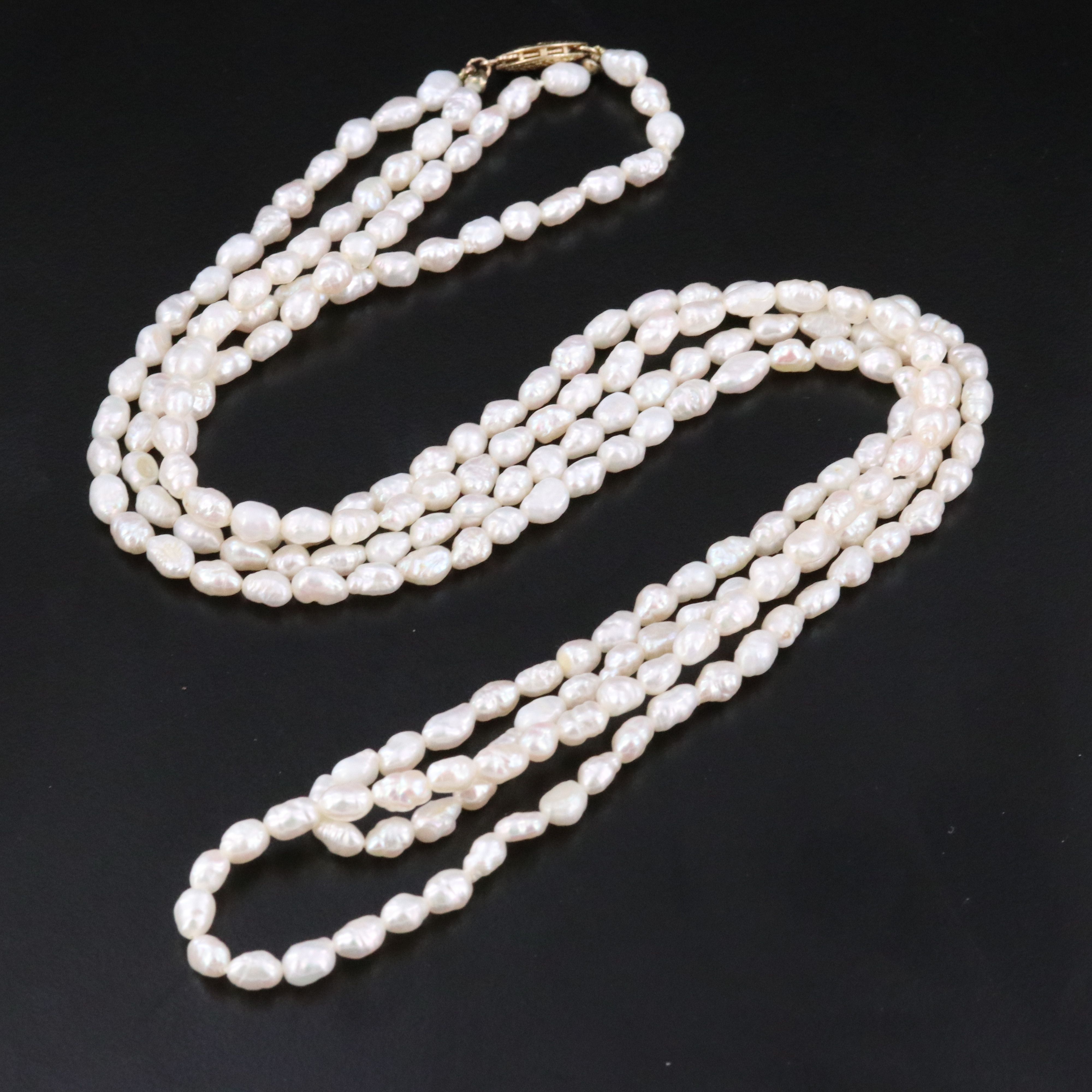 Double Strand Pearl Necklace with 14K Clasp