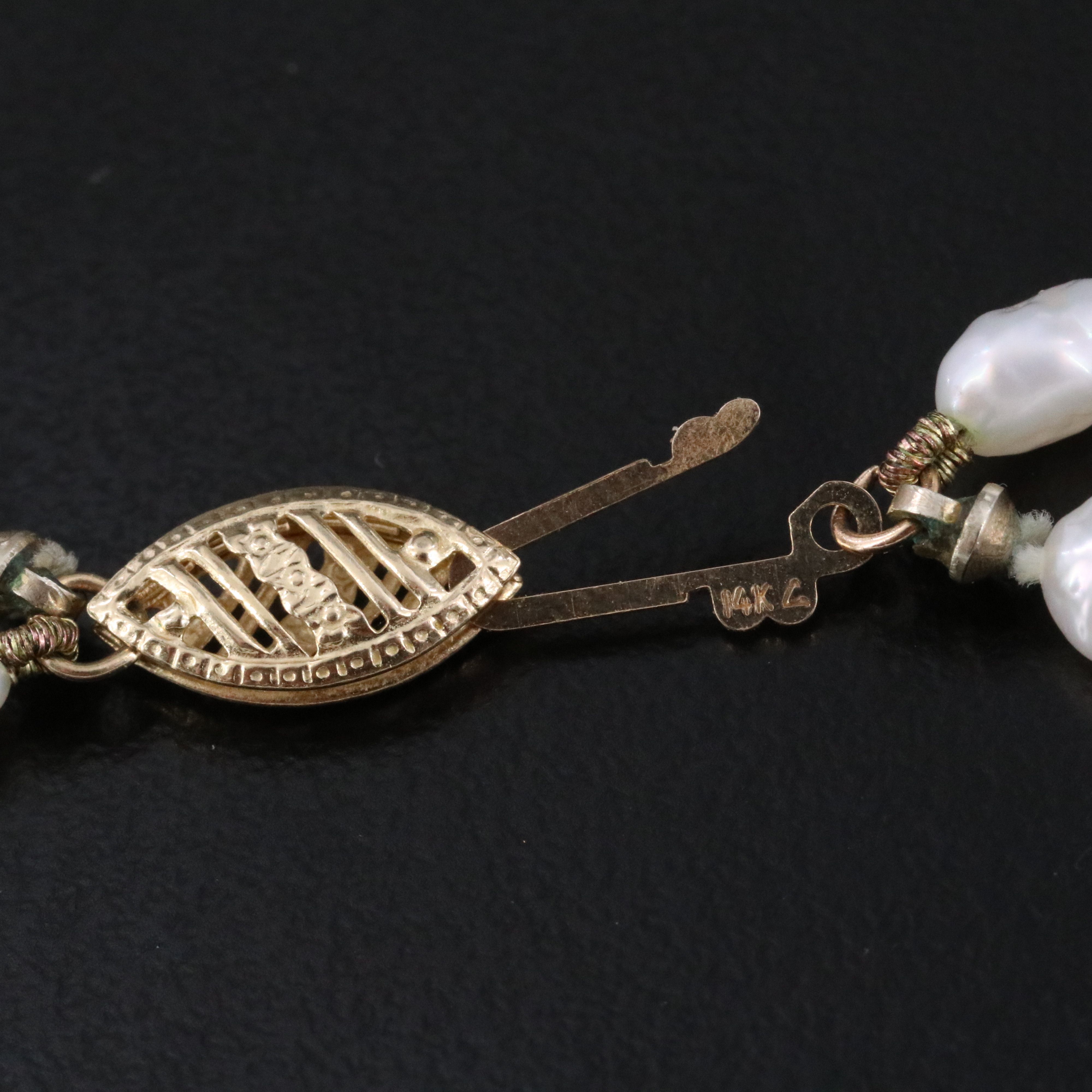 Double Strand Pearl Necklace with 14K Clasp