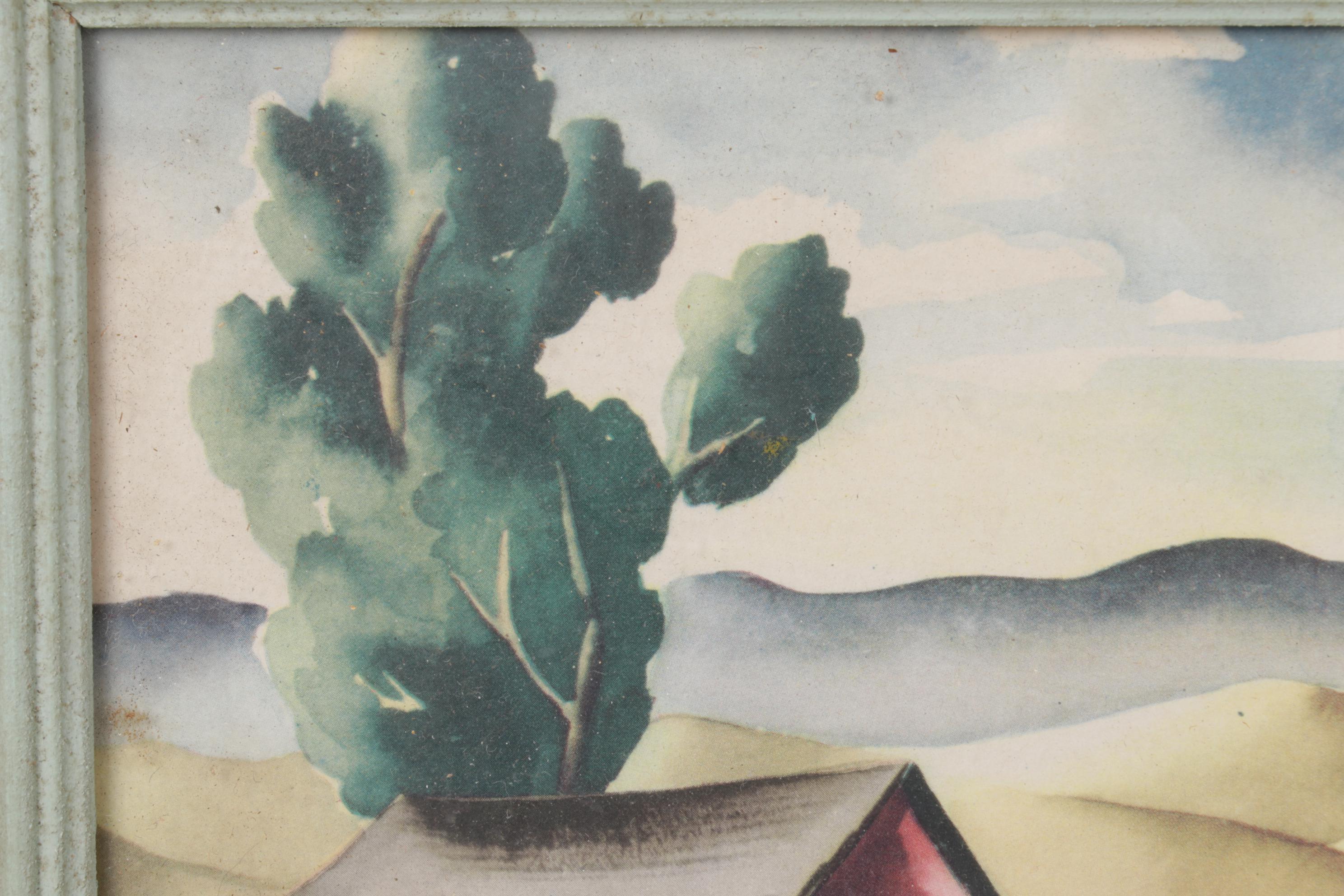 Bernard Picture Company Airbrush Stencil Prints of Rural Landscape, 1940s