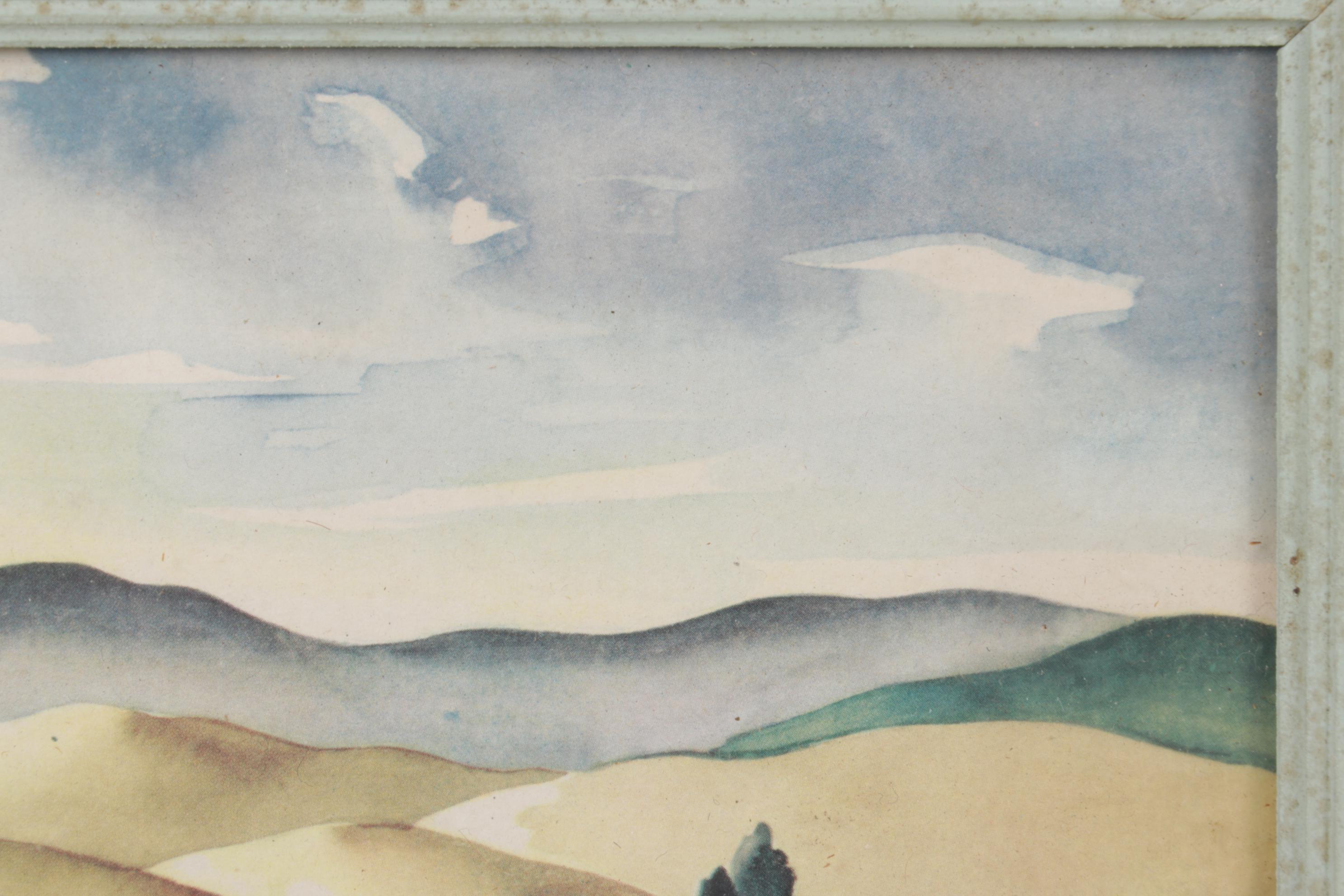 Bernard Picture Company Airbrush Stencil Prints of Rural Landscape, 1940s