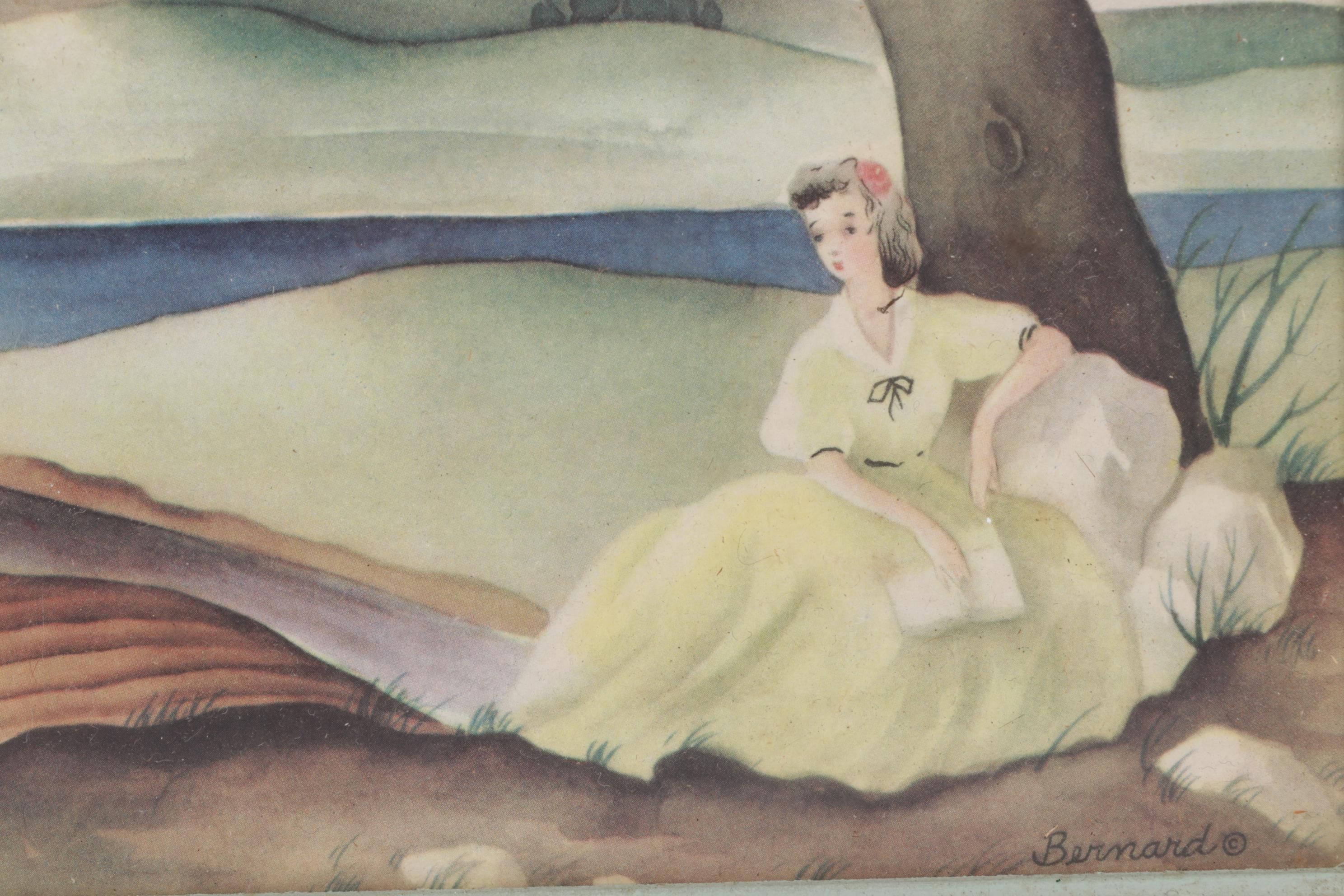 Bernard Picture Company Airbrush Stencil Prints of Rural Landscape, 1940s