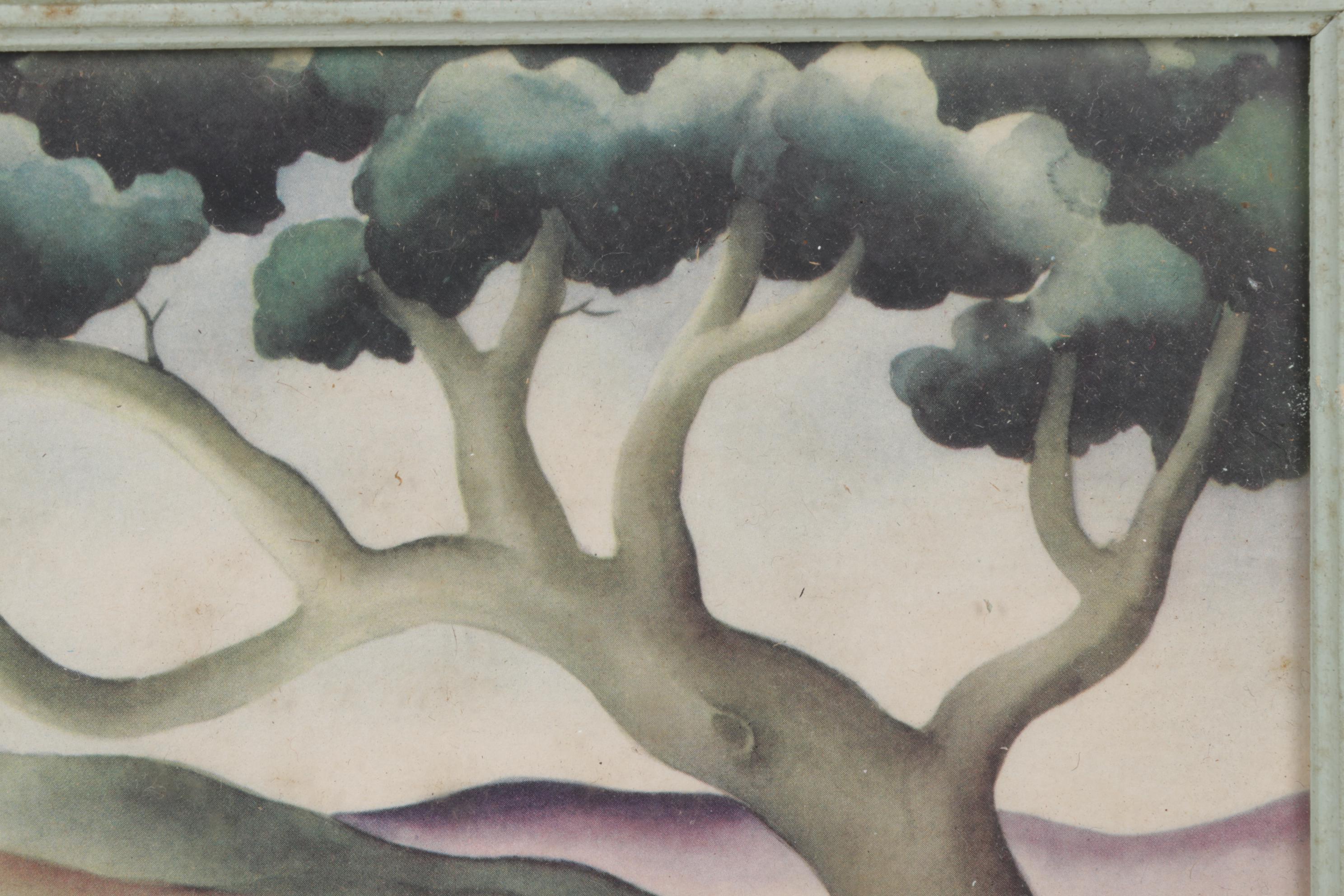 Bernard Picture Company Airbrush Stencil Prints of Rural Landscape, 1940s