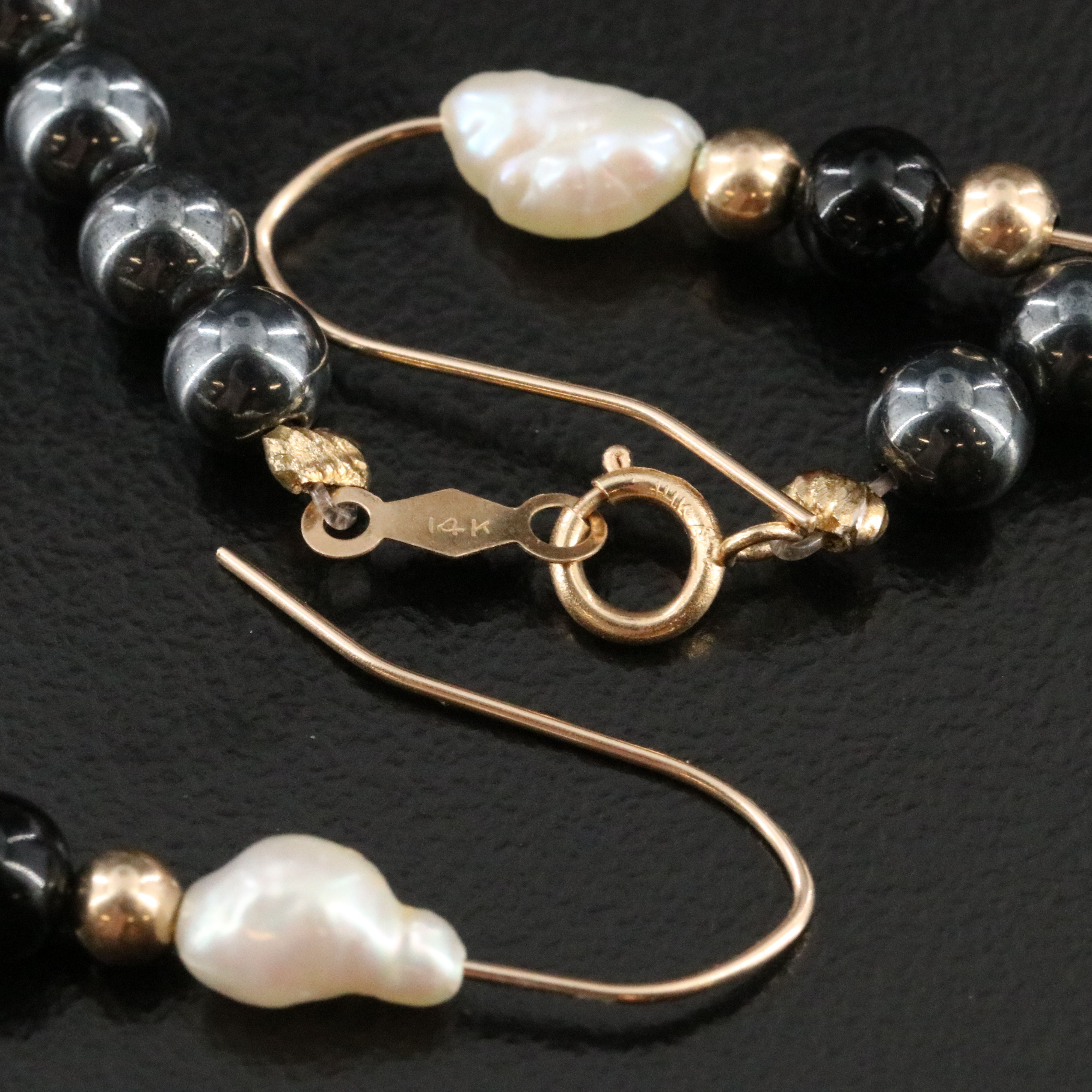 14K Pearl Jewelry Collection Featuring Black Onyx and Hematite
