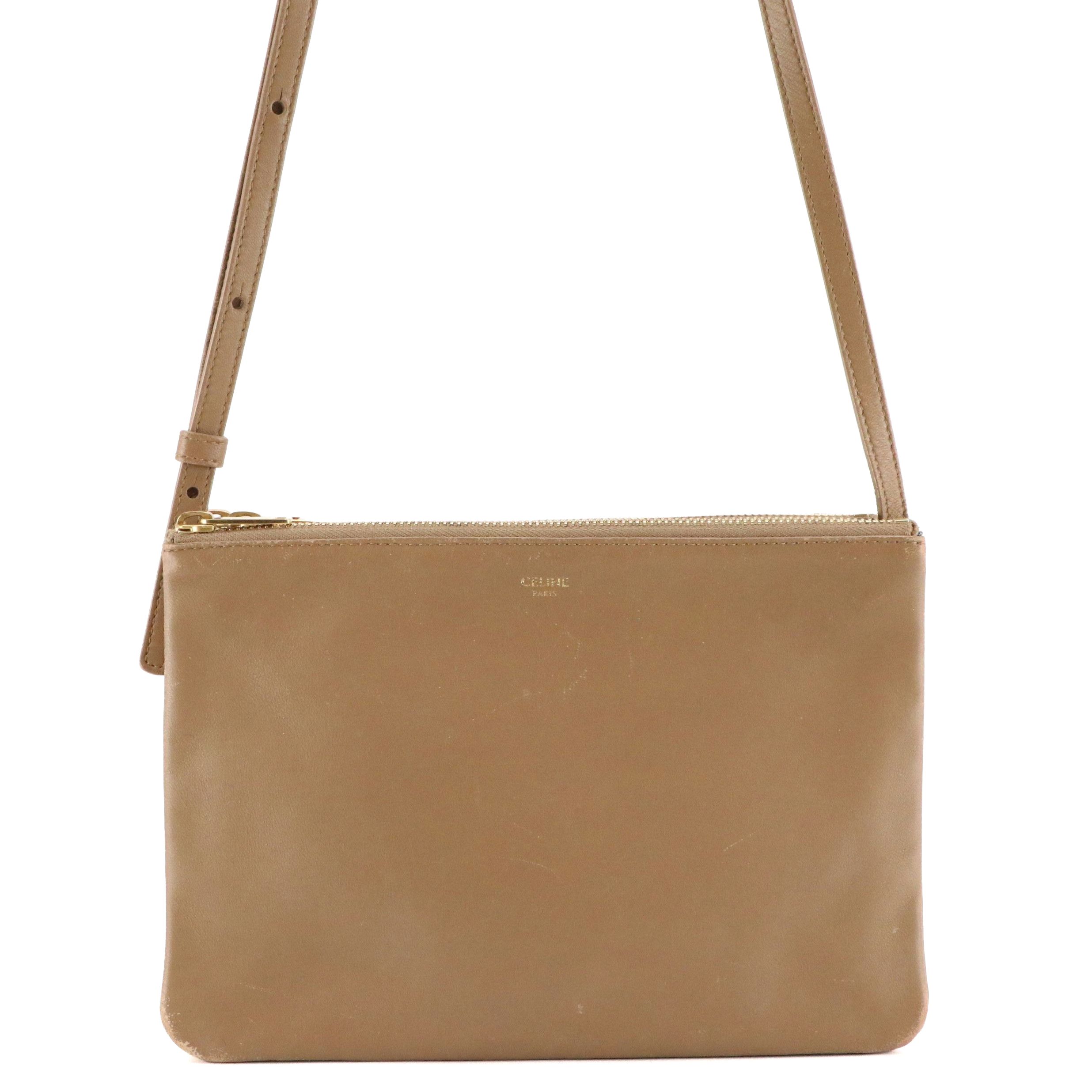 Celine Trio Crossbody Bag in Light Brown Calfskin Leather