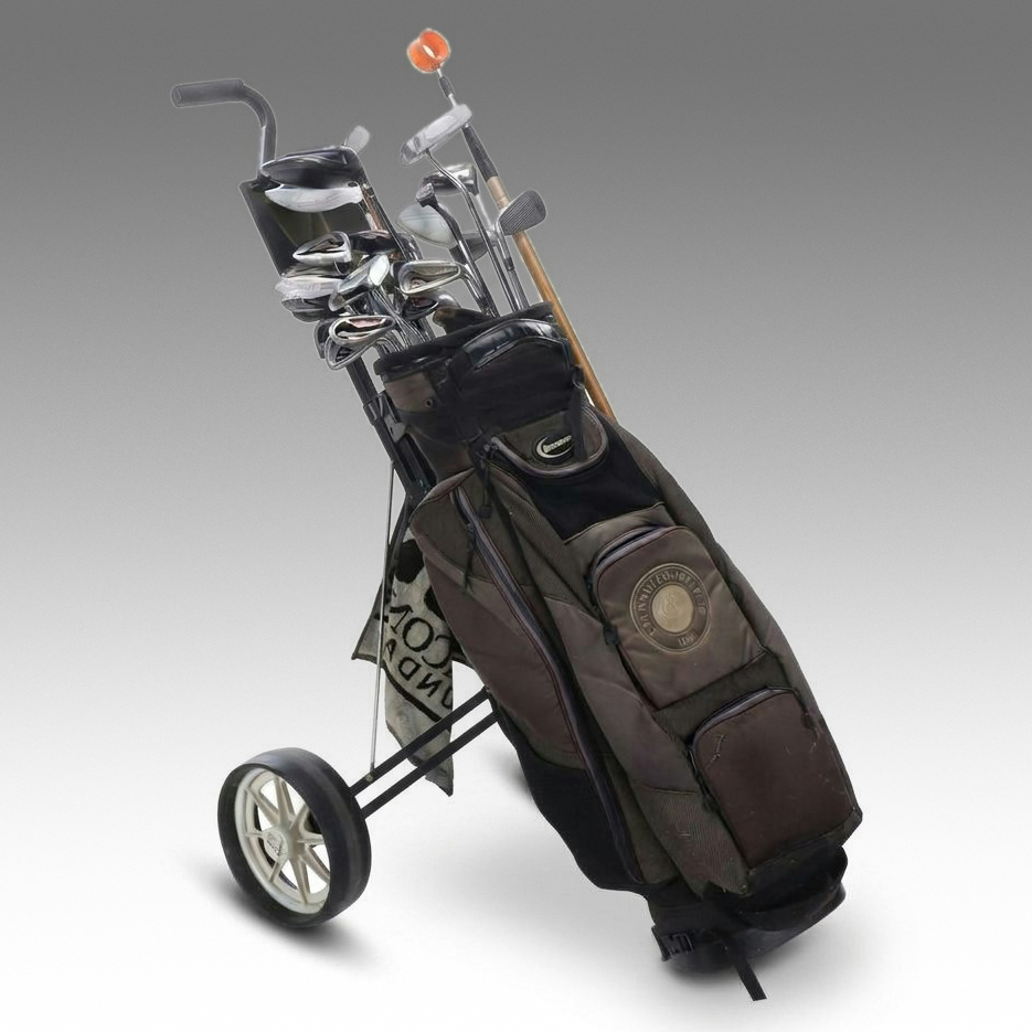 Burton Golf Bag with Right- Handed Golf Clubs and Foldable Cart