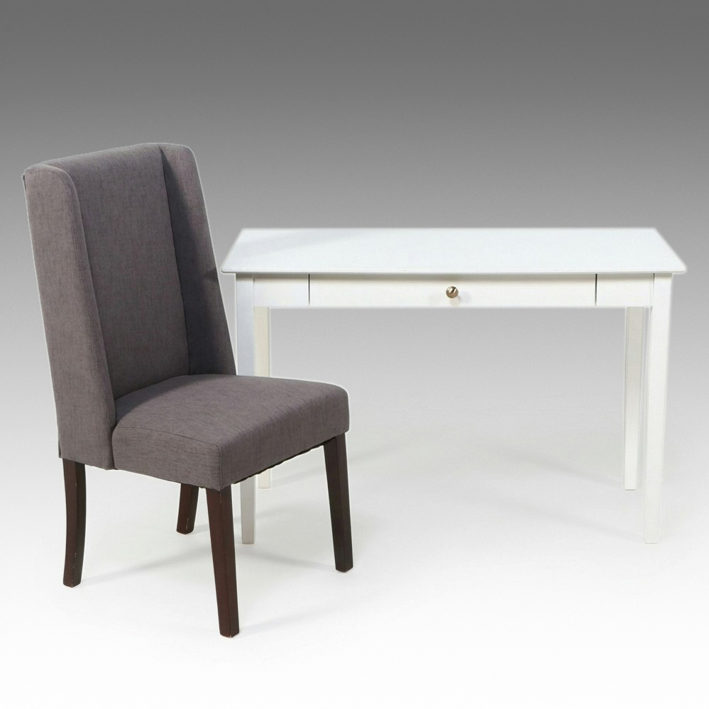 Contemporary White Desk and Upholstered Wingback Office Chair