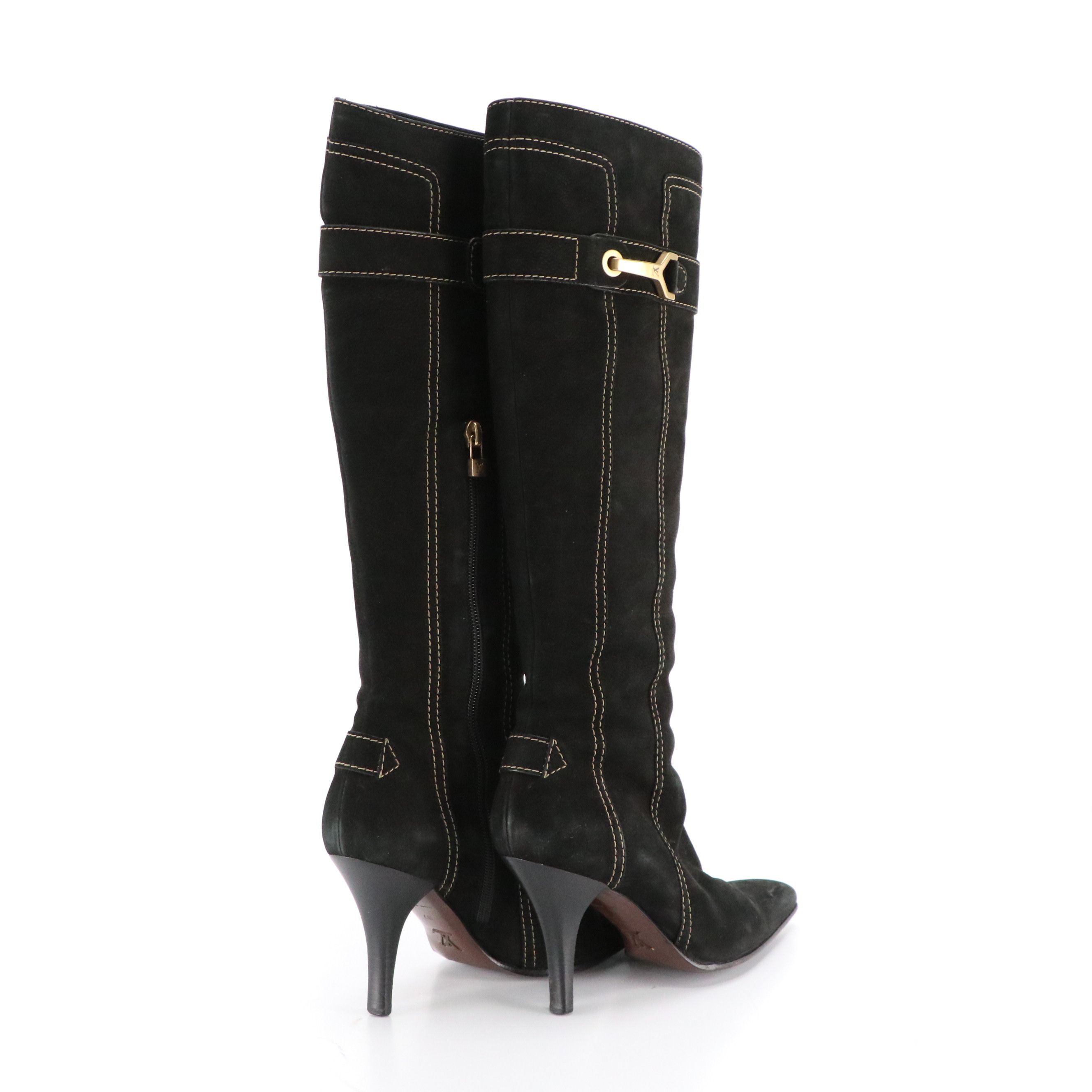 Louis Vuitton Knee-High Stiletto Boots in Contrast Stitched Suede