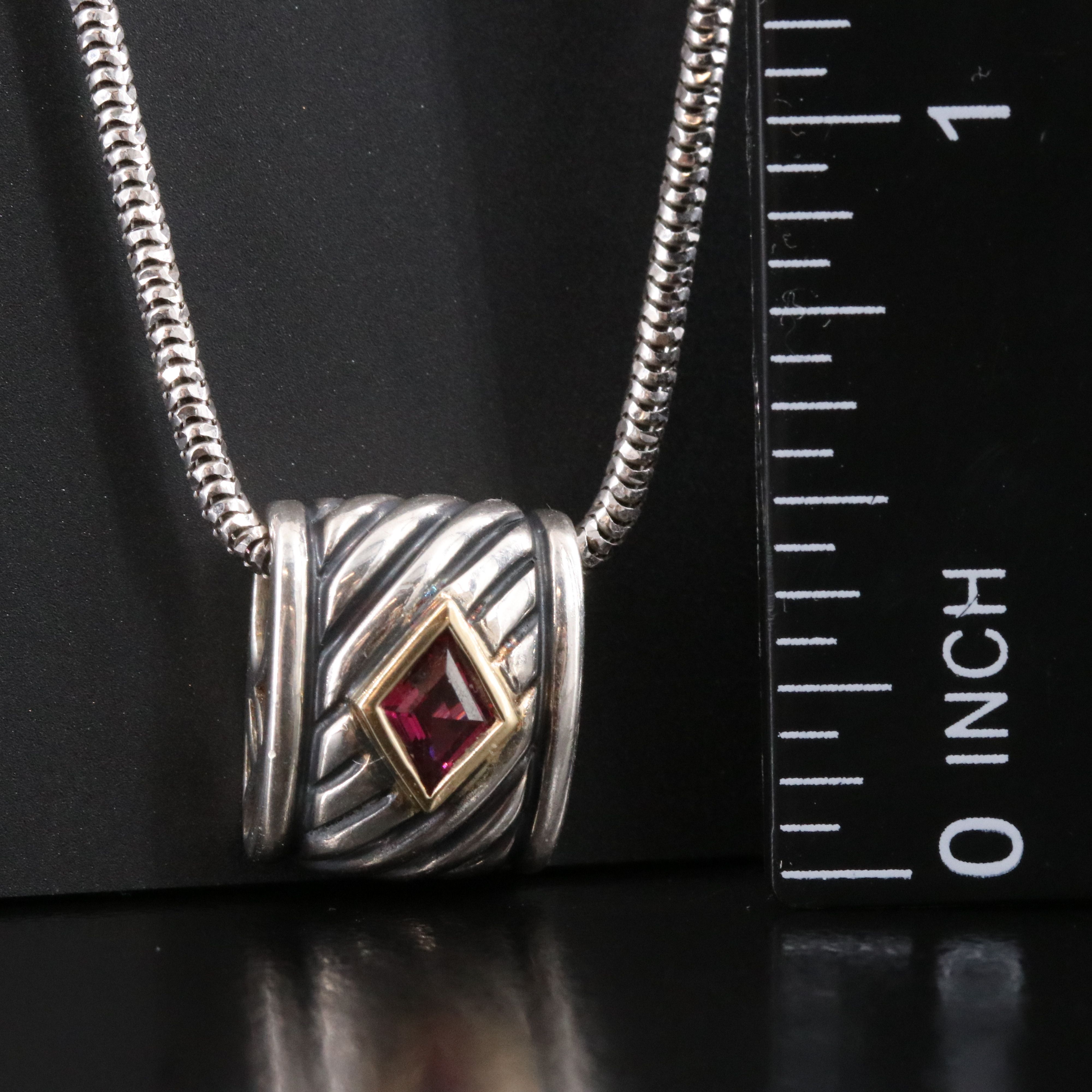 Lorenzo Sterling Garnet Pendant Slide with 18K Accent on Snake Necklace