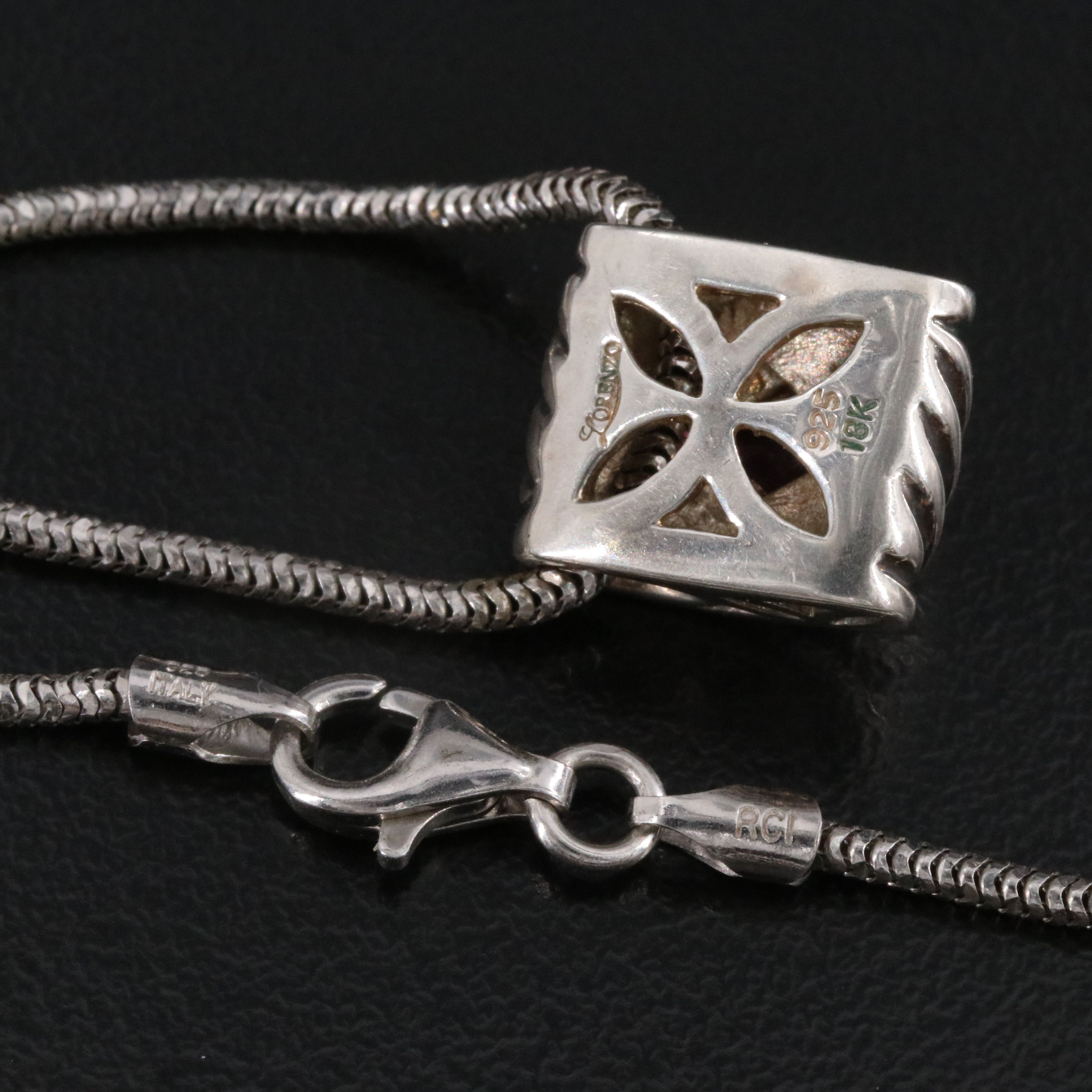 Lorenzo Sterling Garnet Pendant Slide with 18K Accent on Snake Necklace