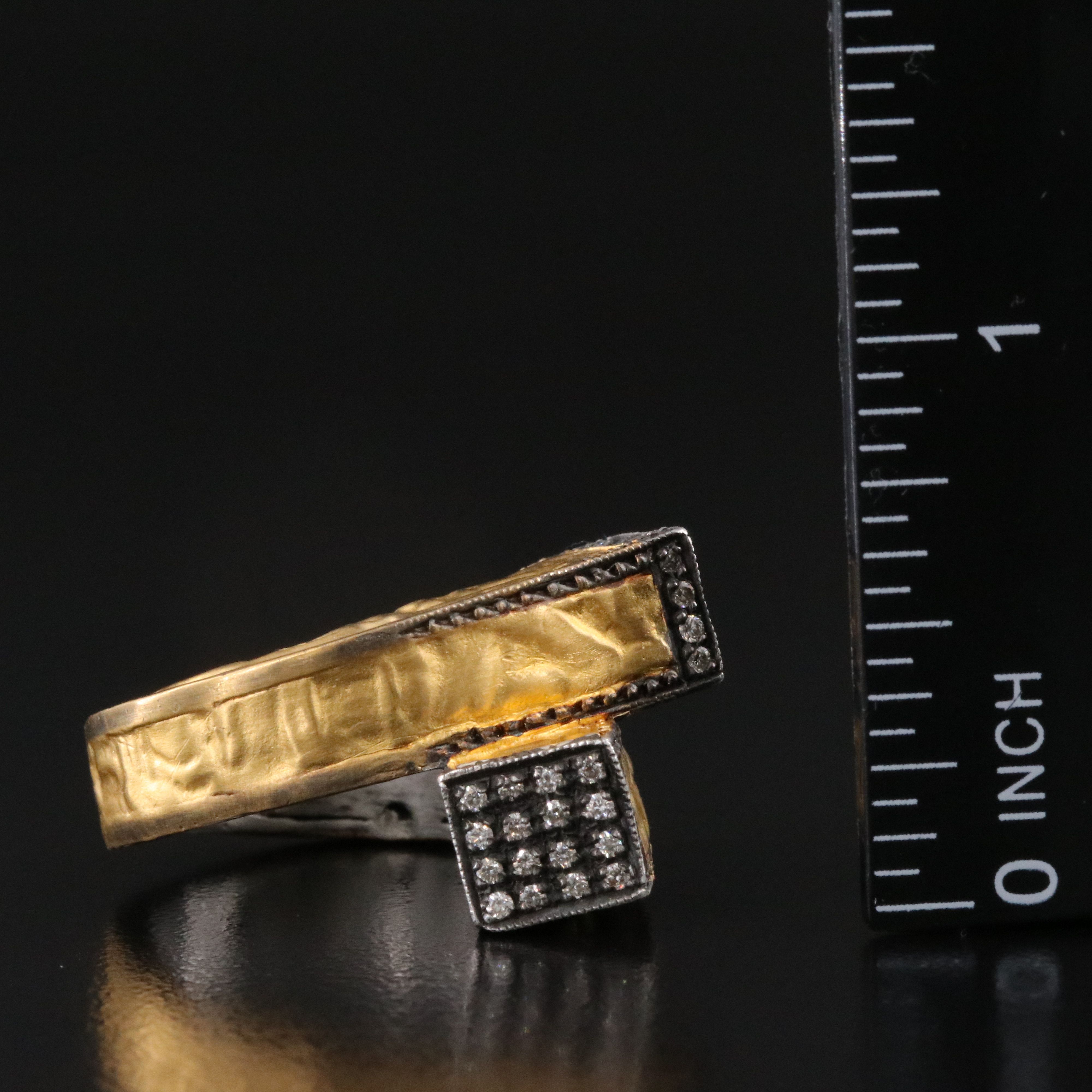 Sterling Ribbon Bypass Diamond Ring with Gold Tone