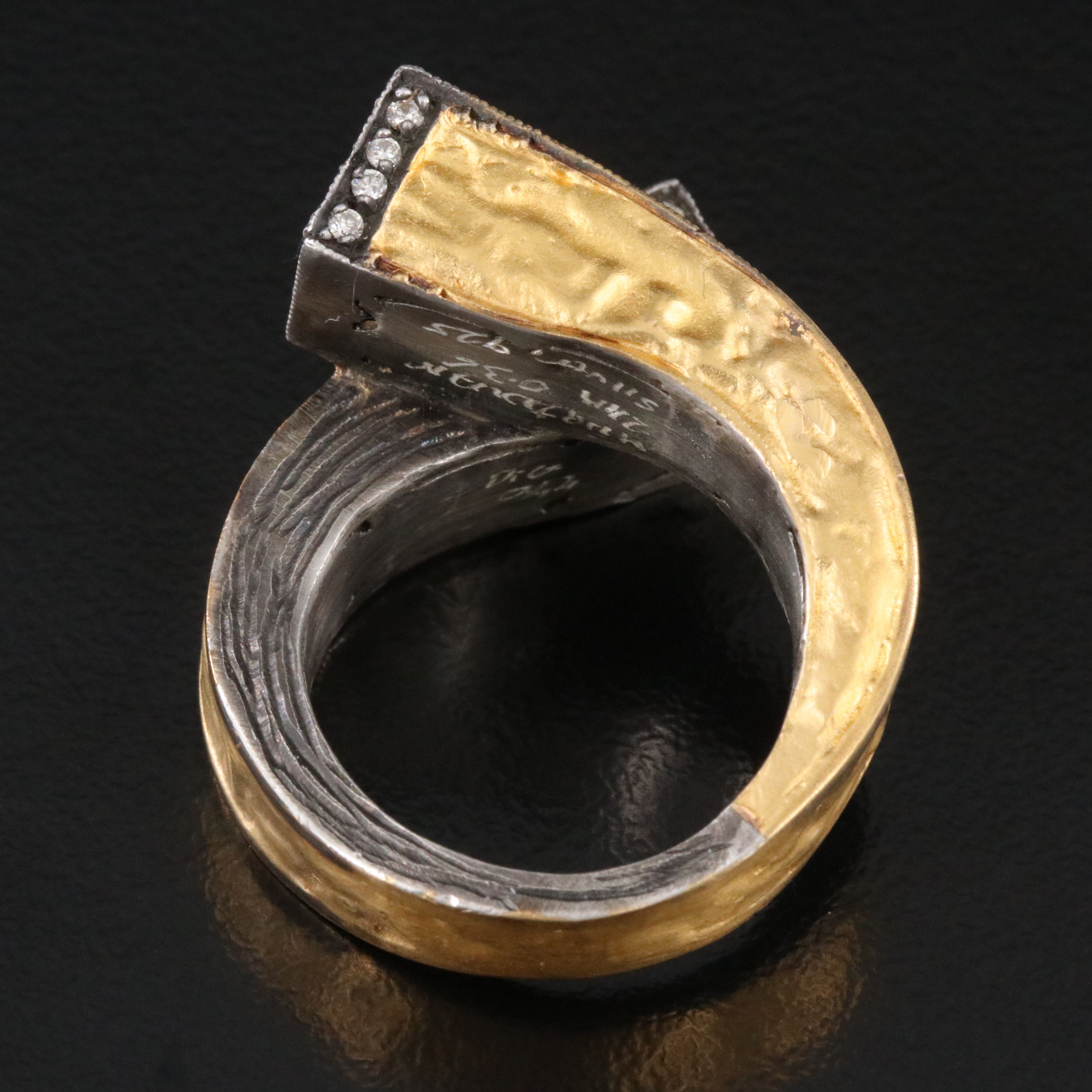 Sterling Ribbon Bypass Diamond Ring with Gold Tone