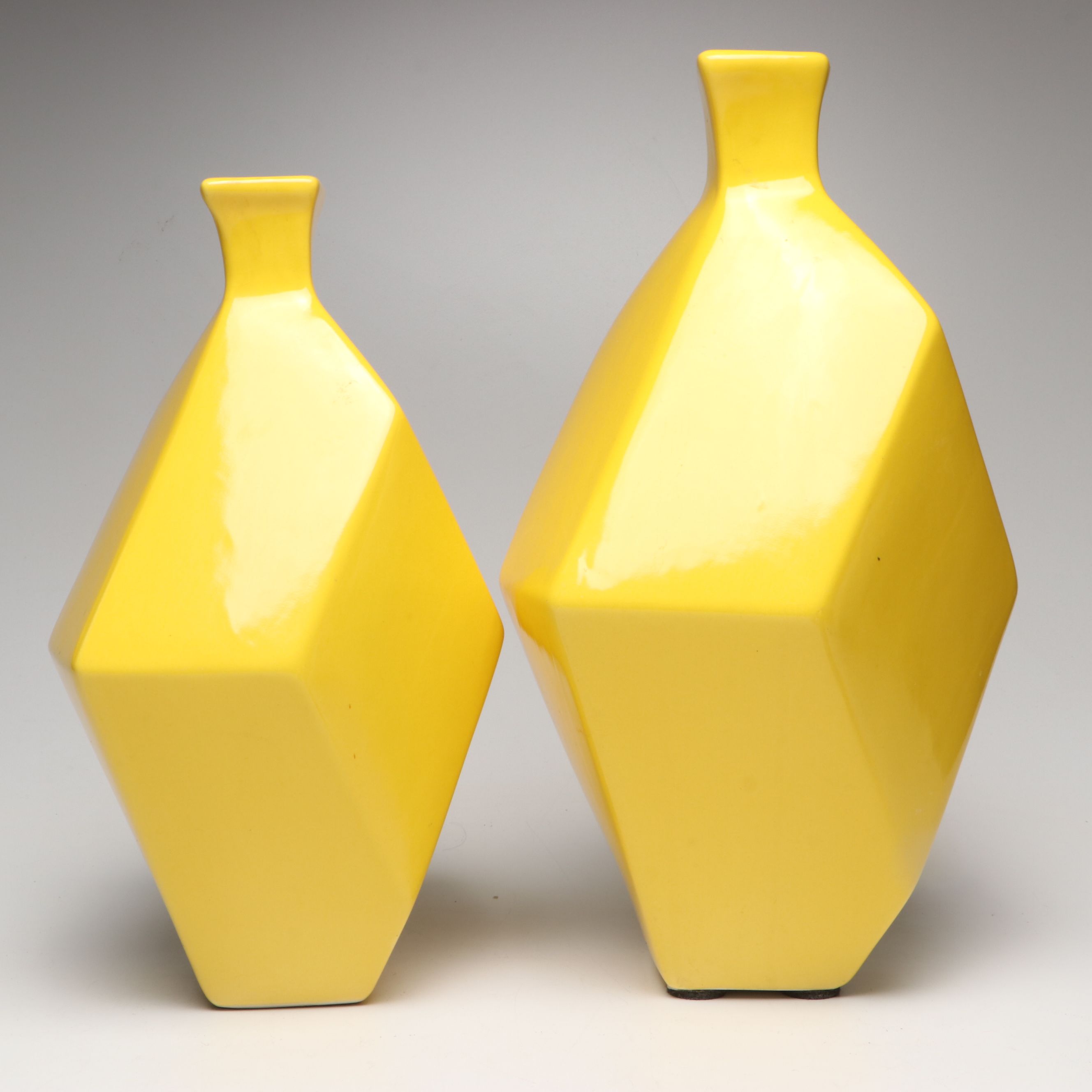 Geometric Yellow Ceramic Vases with Bottles and Tray