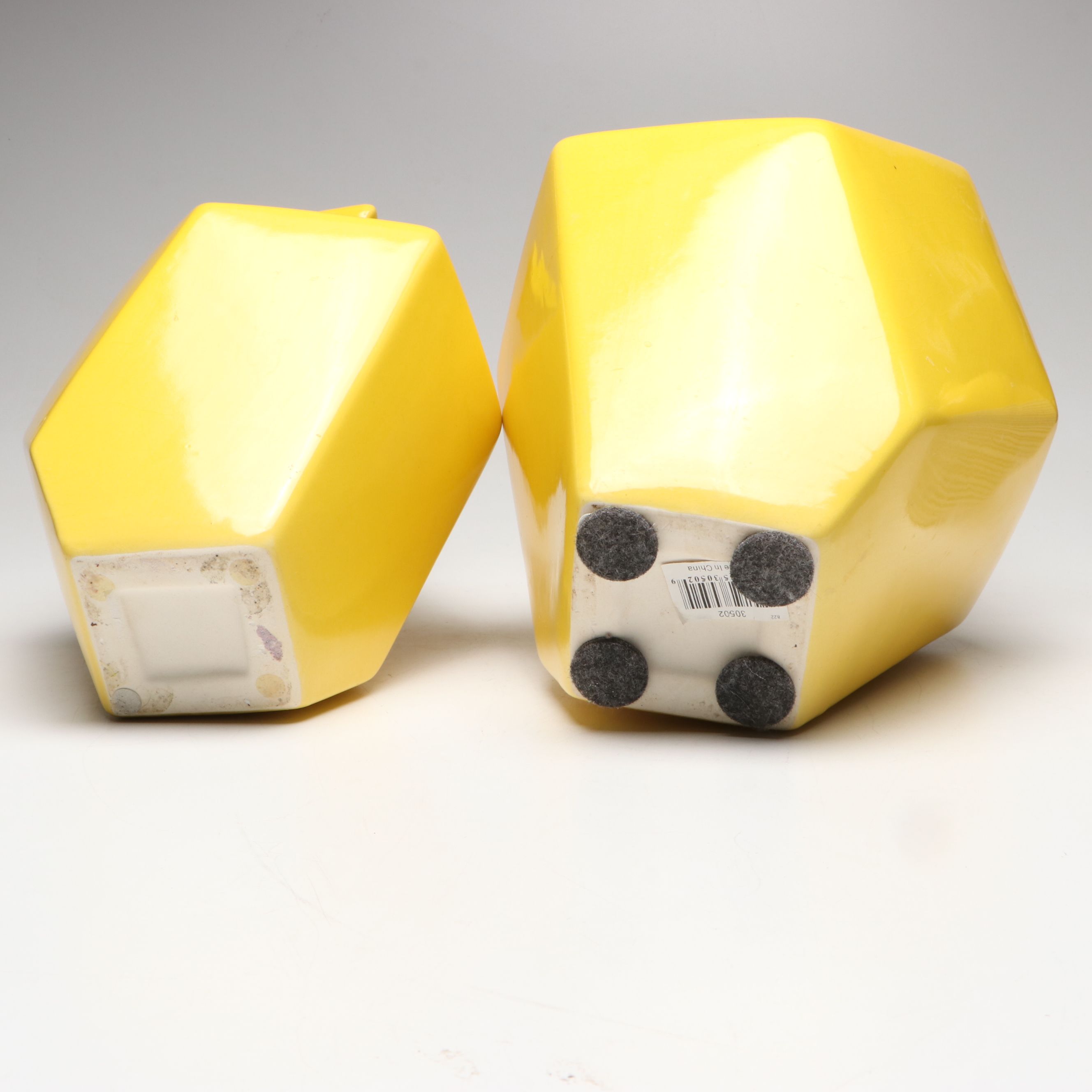 Geometric Yellow Ceramic Vases with Bottles and Tray