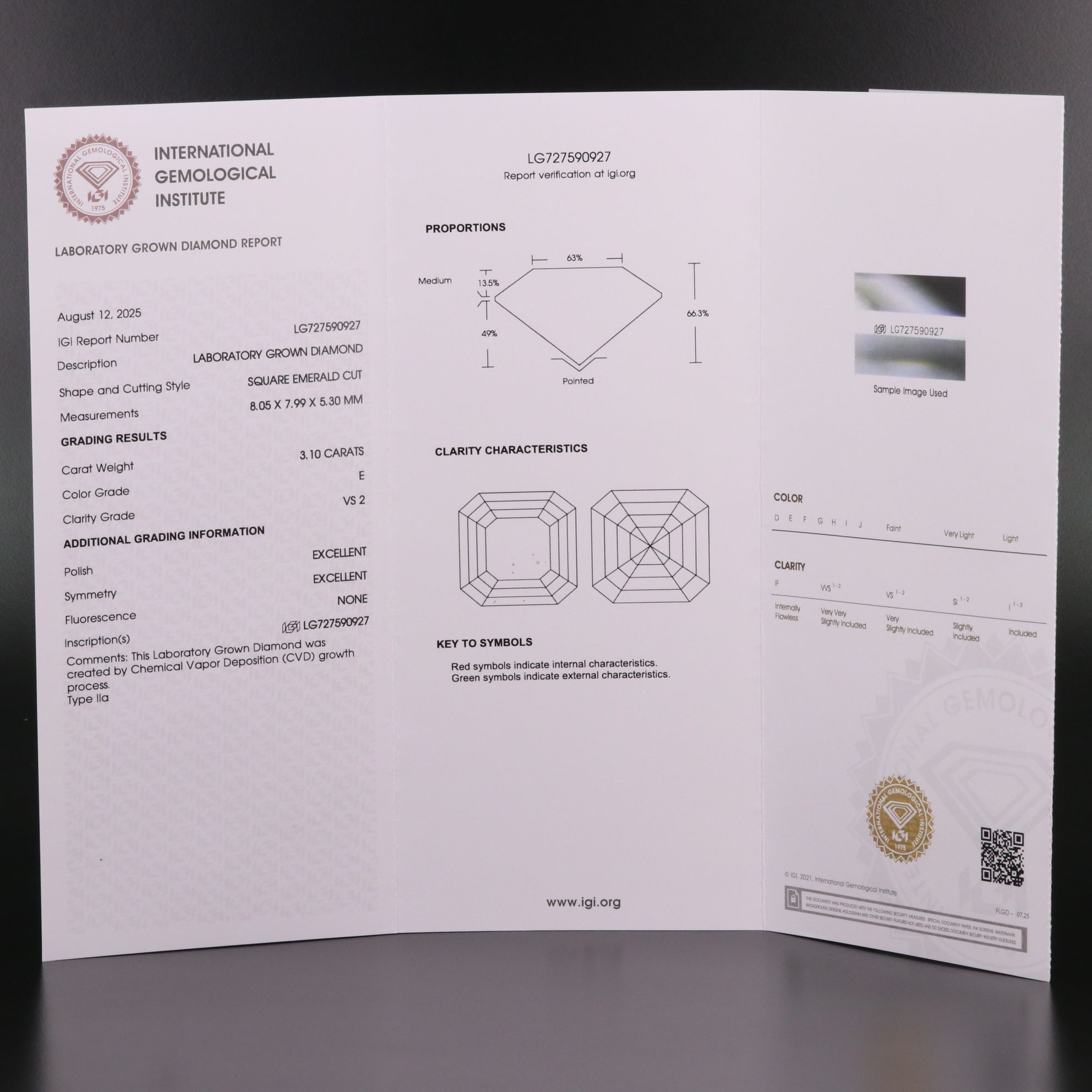 Loose 3.10 CT Lab Grown Diamond with IGI Report