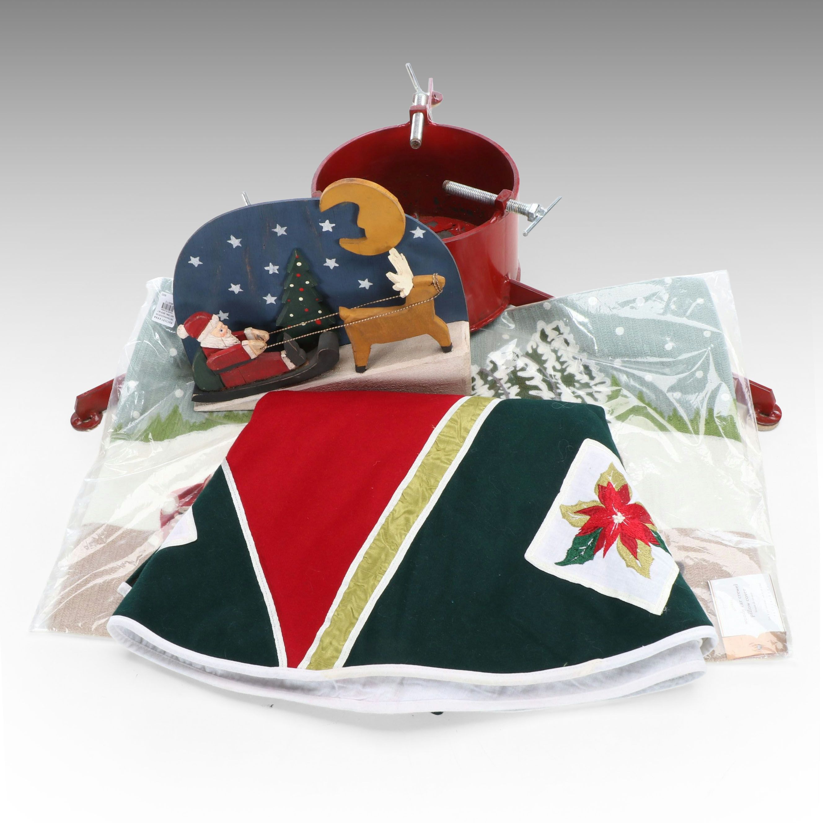 Pottery Barn Christmas Woody Crewel Pillow Cover, Metal Tree Stand, More Décor