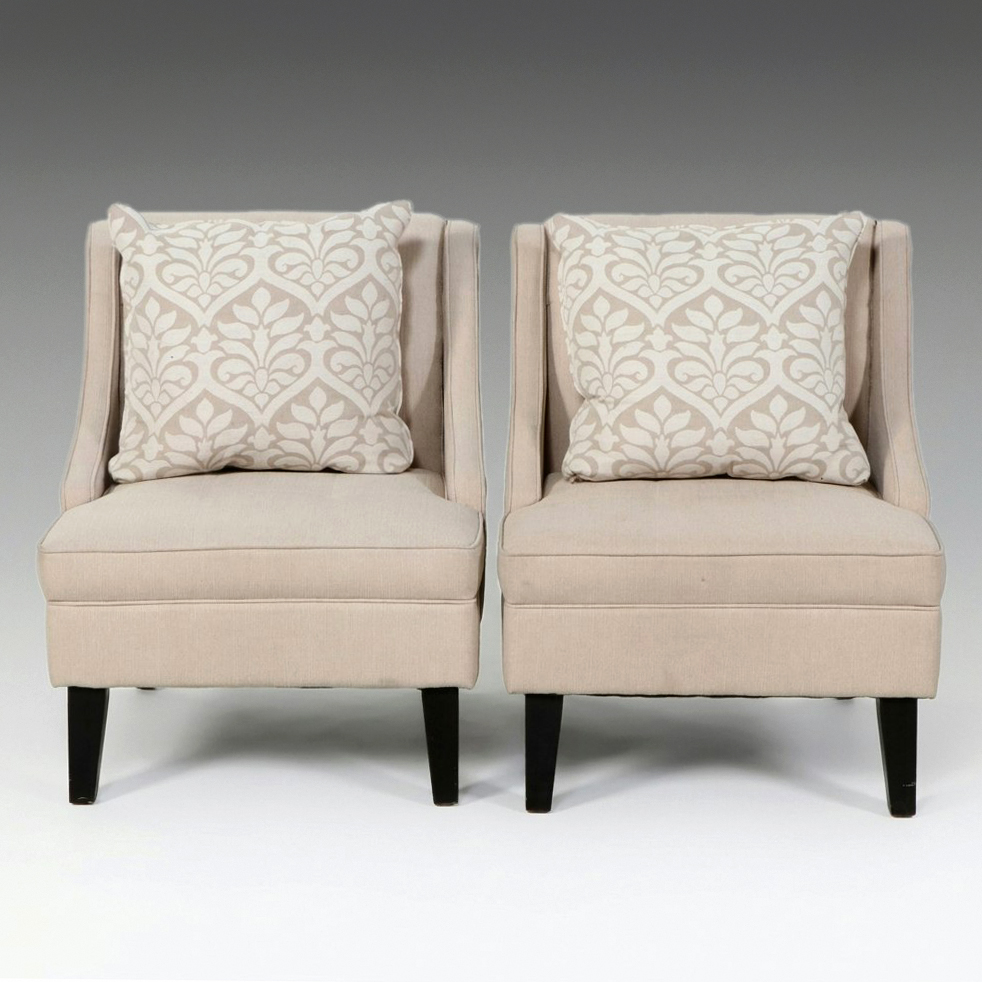 Pair of Upholstered Club Chairs with Accent Pillows