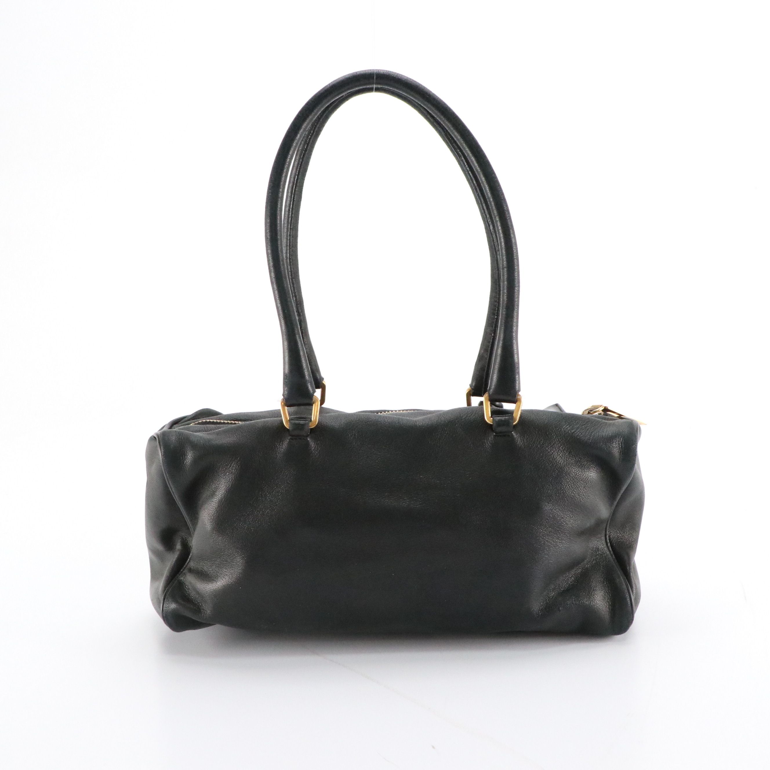 Prada Zippered Shoulder Bag in Black Lambskin Leather