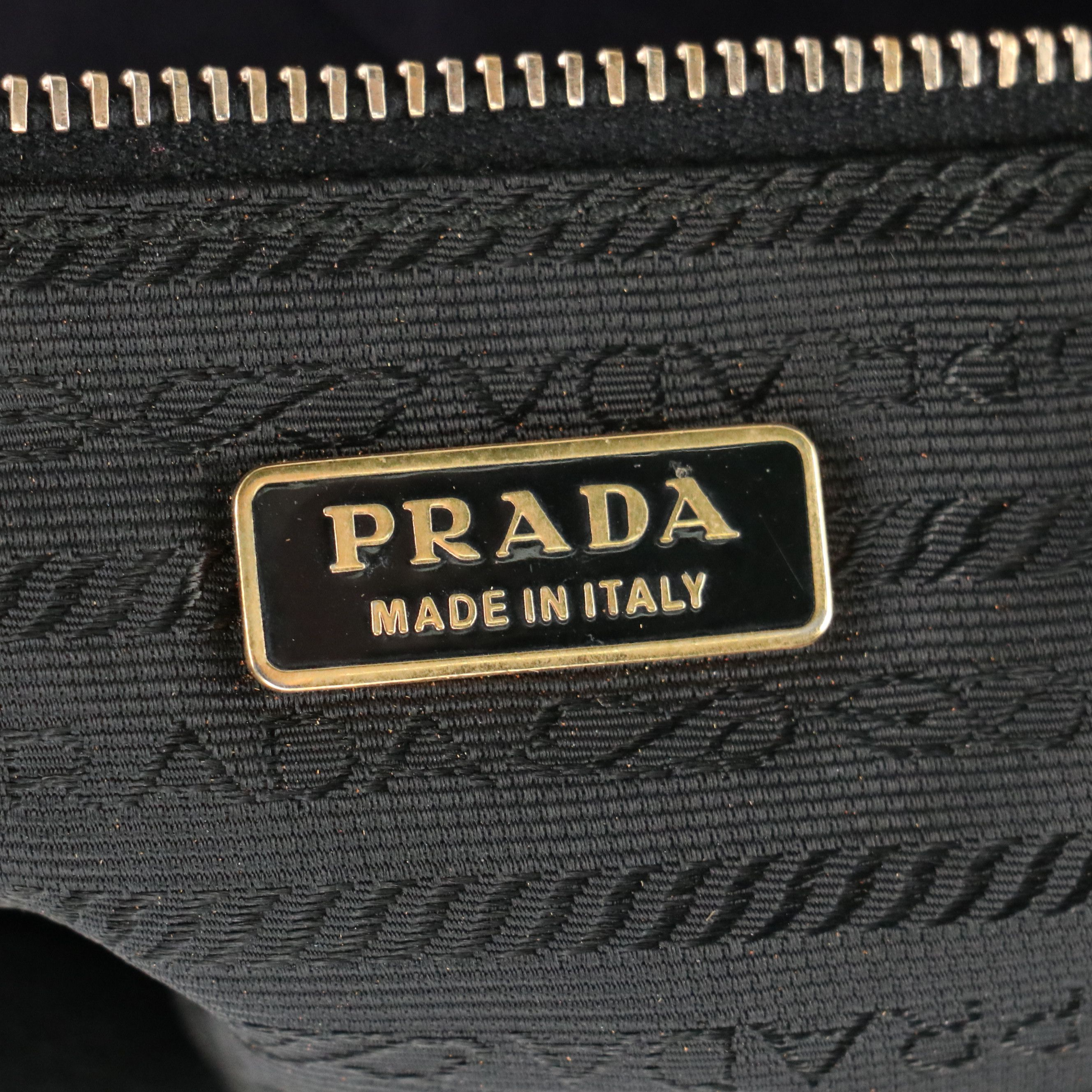 Prada Zippered Shoulder Bag in Black Lambskin Leather