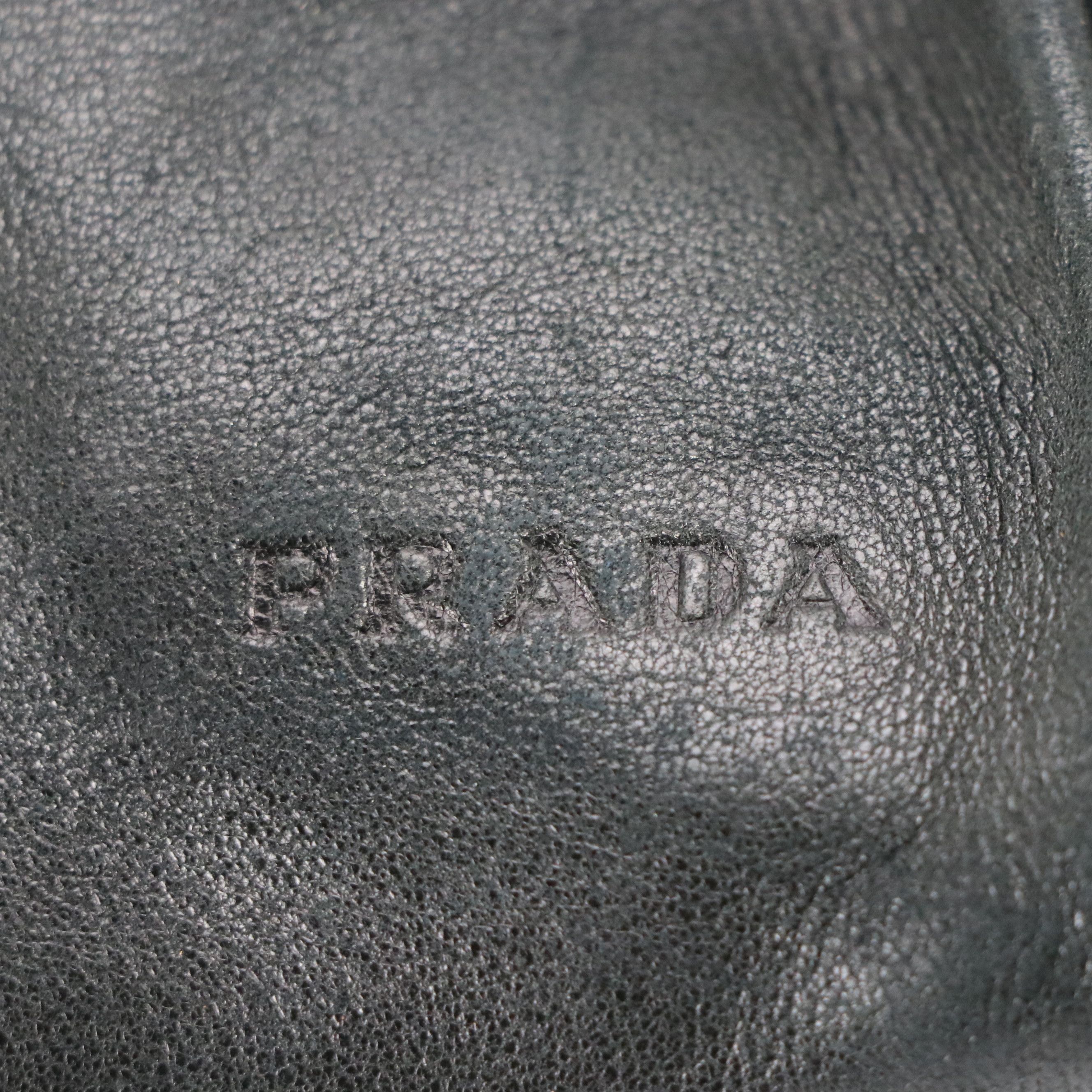 Prada Zippered Shoulder Bag in Black Lambskin Leather