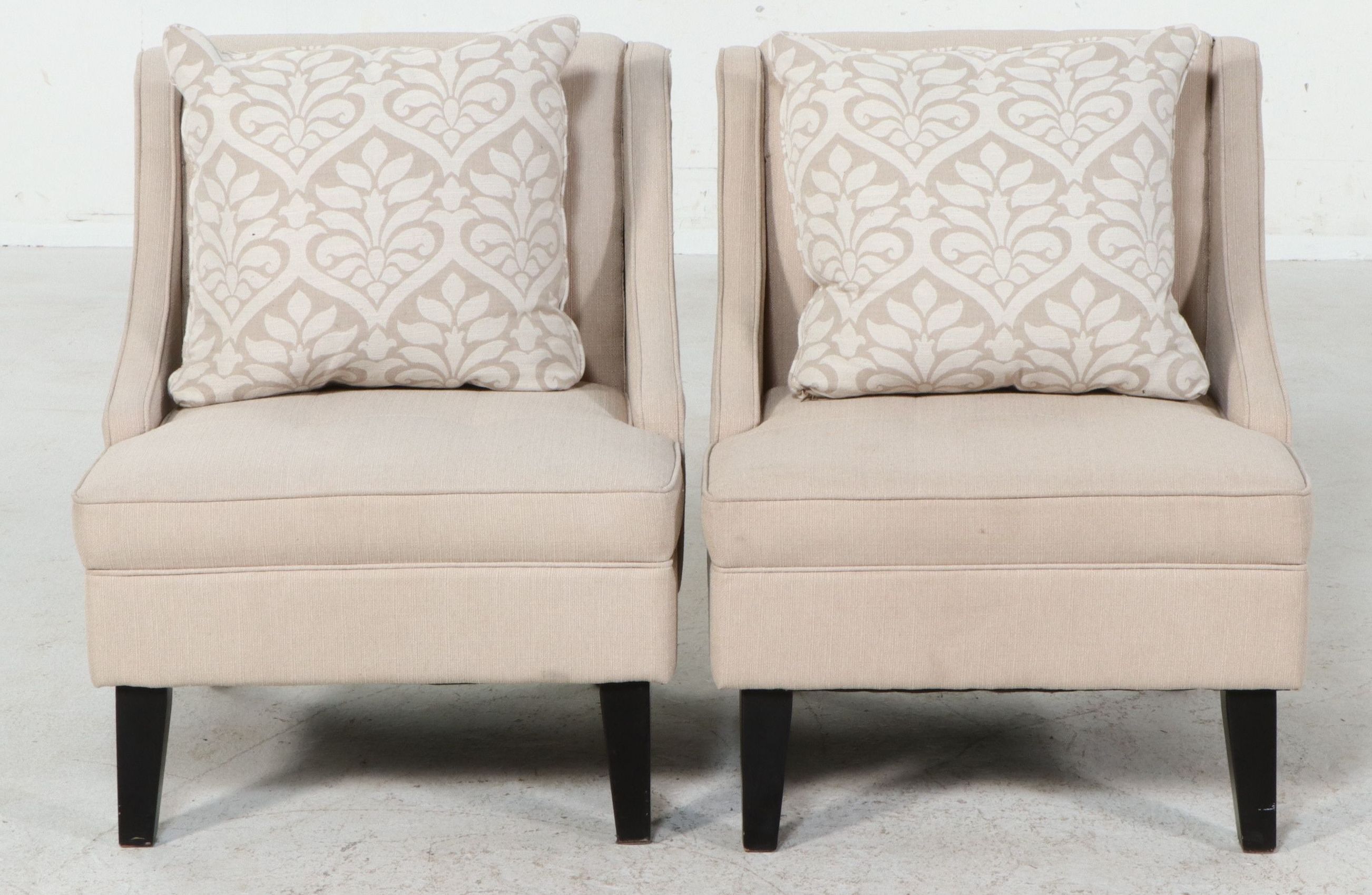 Pair of Upholstered Club Chairs with Accent Pillows