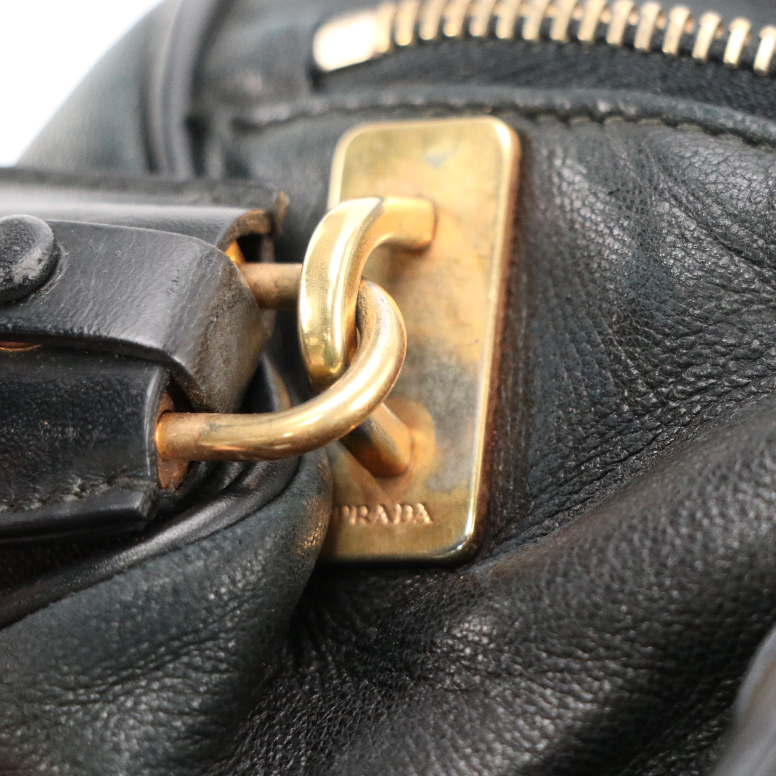 Prada Zippered Shoulder Bag in Black Lambskin Leather