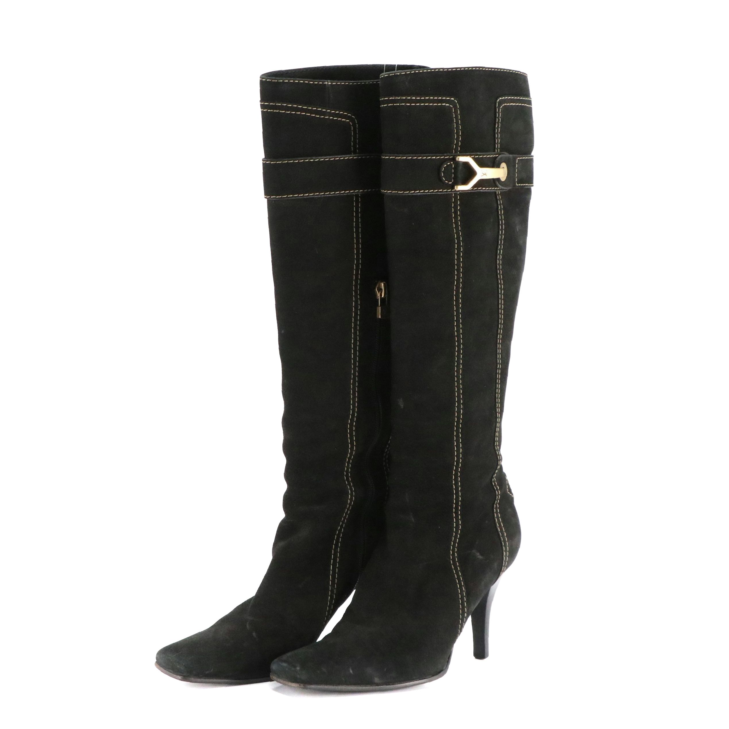 Louis Vuitton Knee-High Stiletto Boots in Contrast Stitched Suede