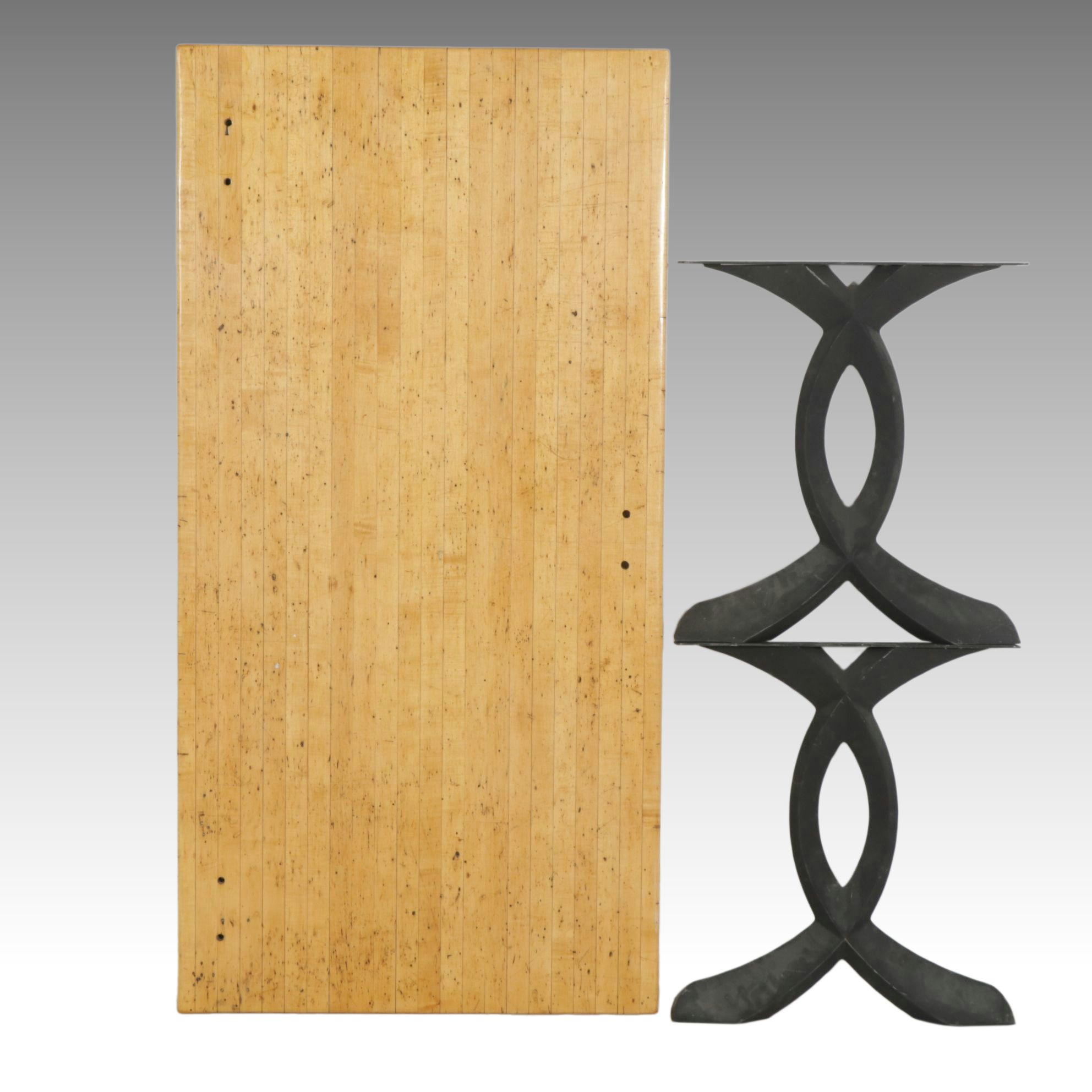 Postmodern Dining Table with Recovered Hardwood Industrial Tabletop