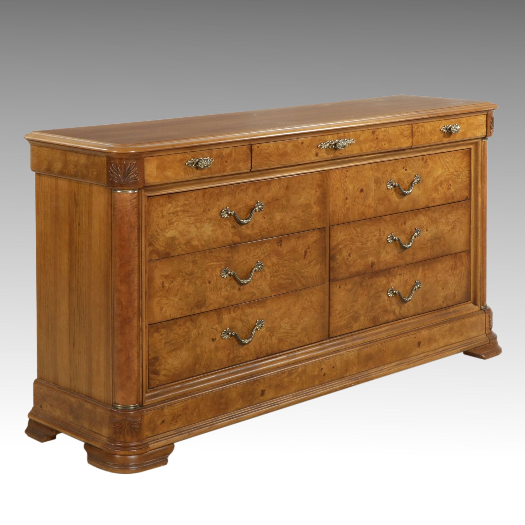 American Drew Empire Style Burl Walnut Veneer Dresser