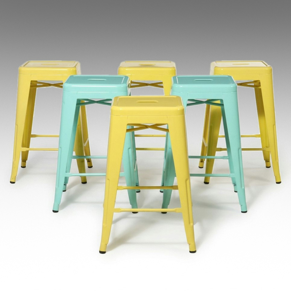 Set of Six Industrial Metal Barstools