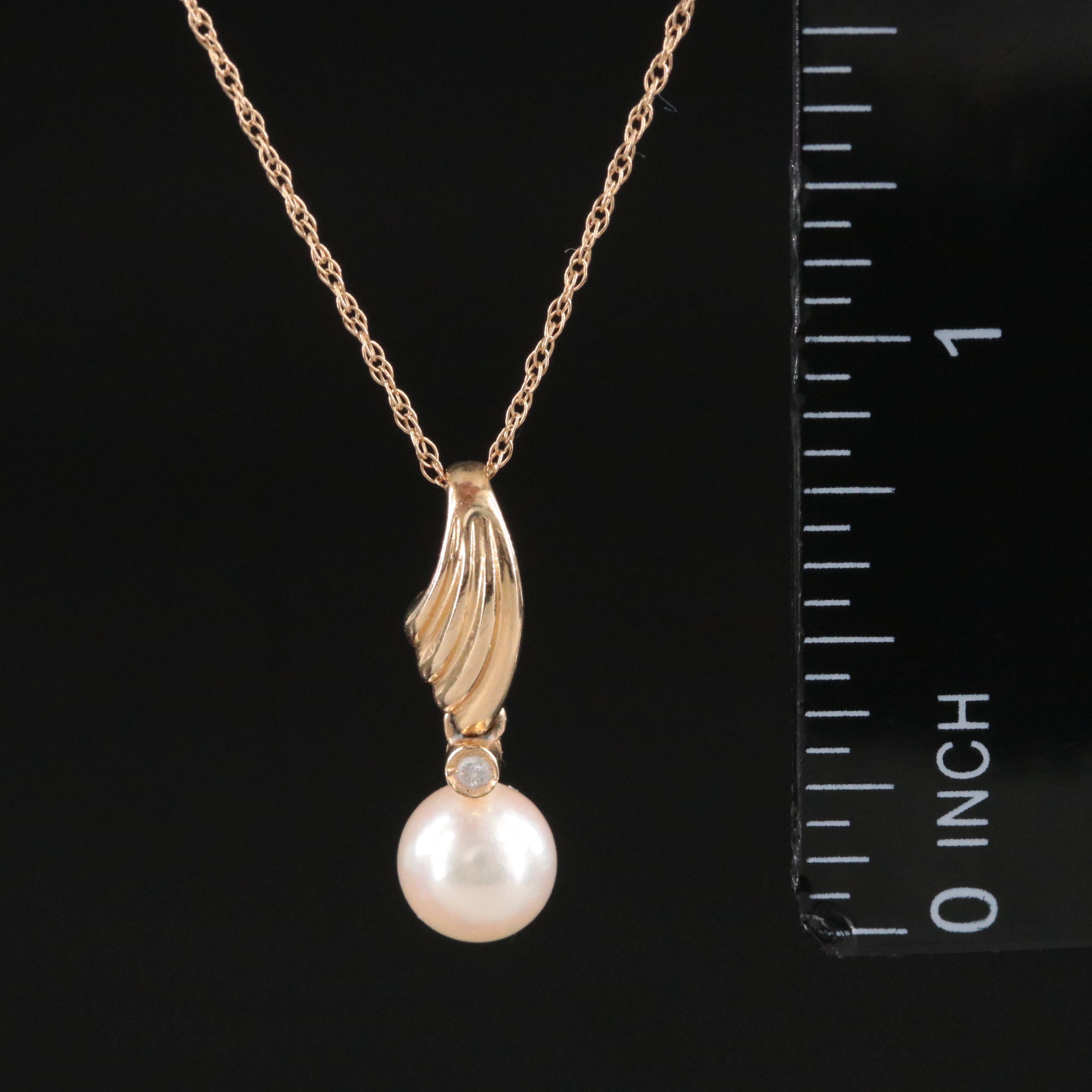 14K Pearl and Diamond Pendant Necklace