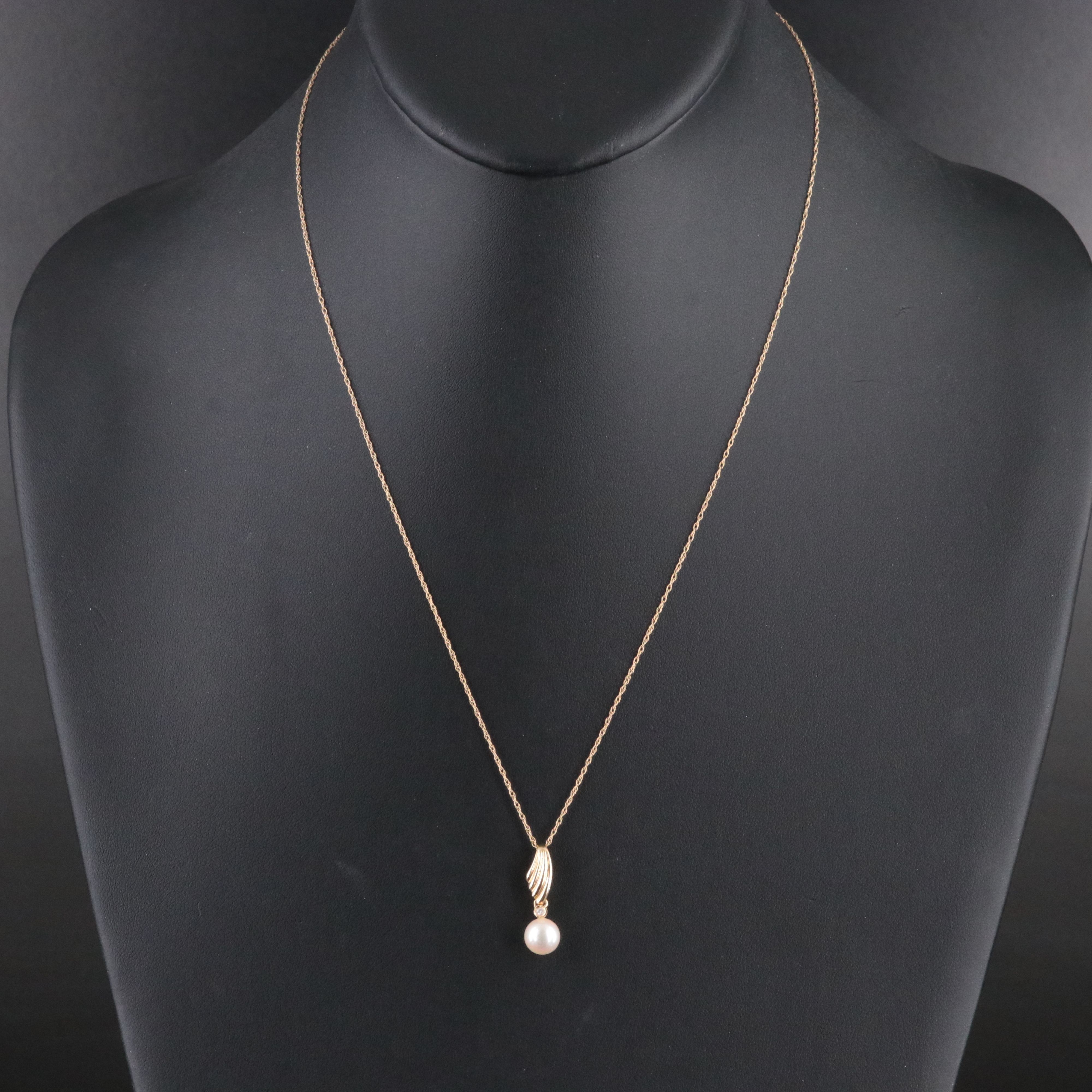 14K Pearl and Diamond Pendant Necklace