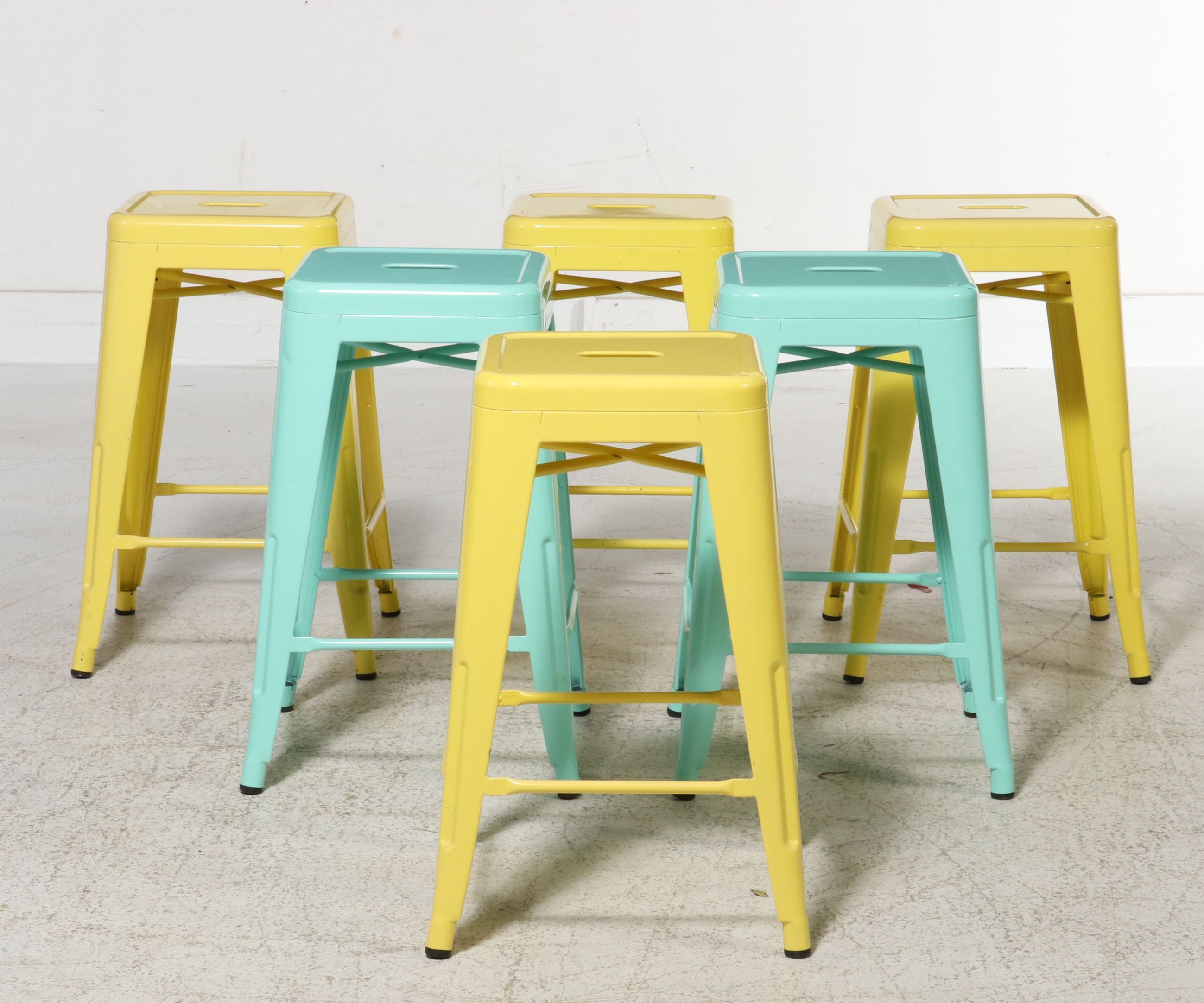 Set of Six Industrial Metal Barstools