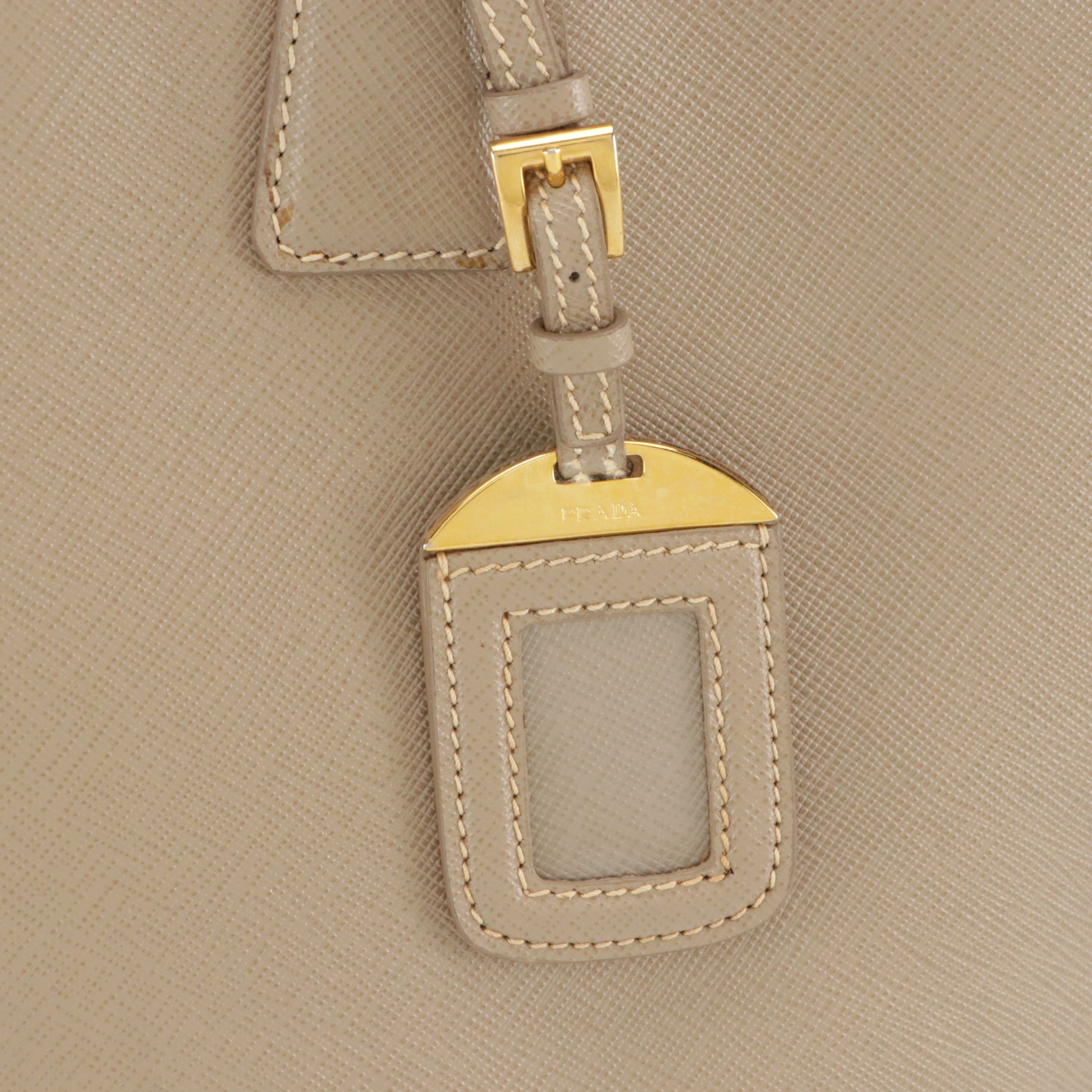 Prada Two-Way Shopping Tote Bag in Taupe Saffiano Leather