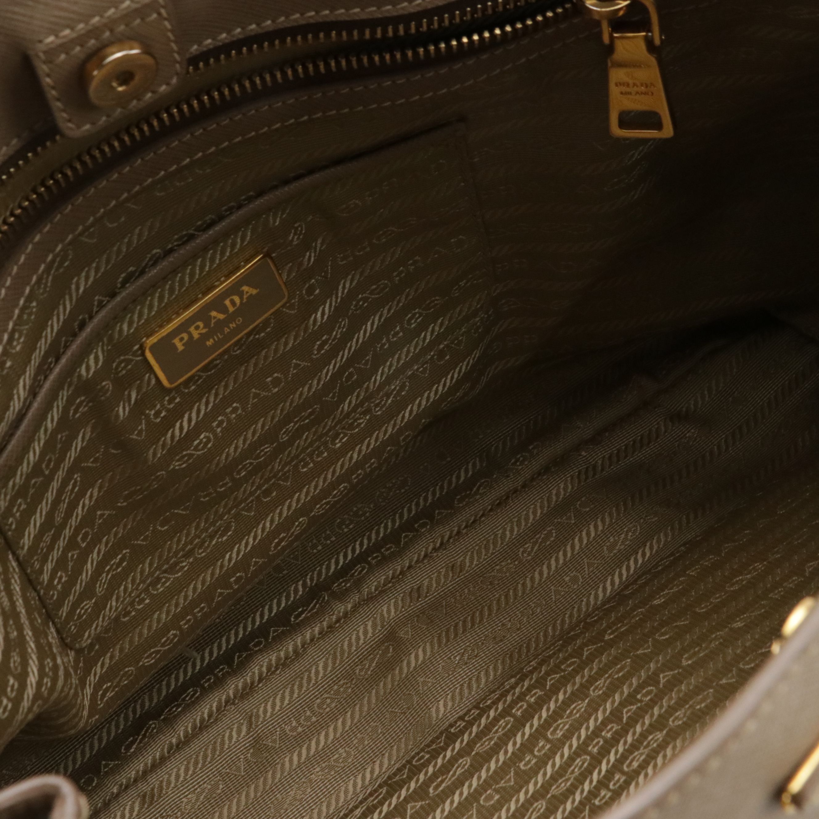 Prada Two-Way Shopping Tote Bag in Taupe Saffiano Leather