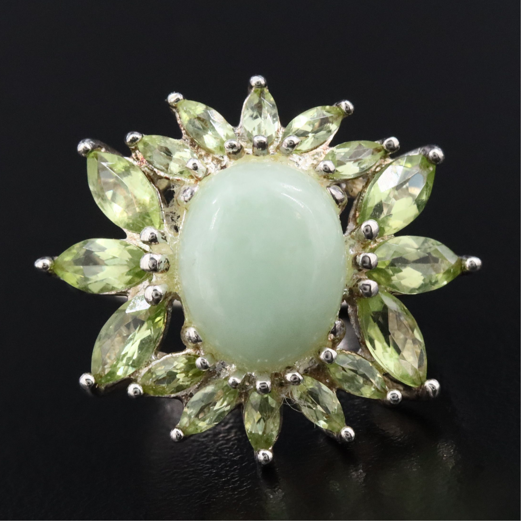 Sterling Jadeite and Peridot Ring
