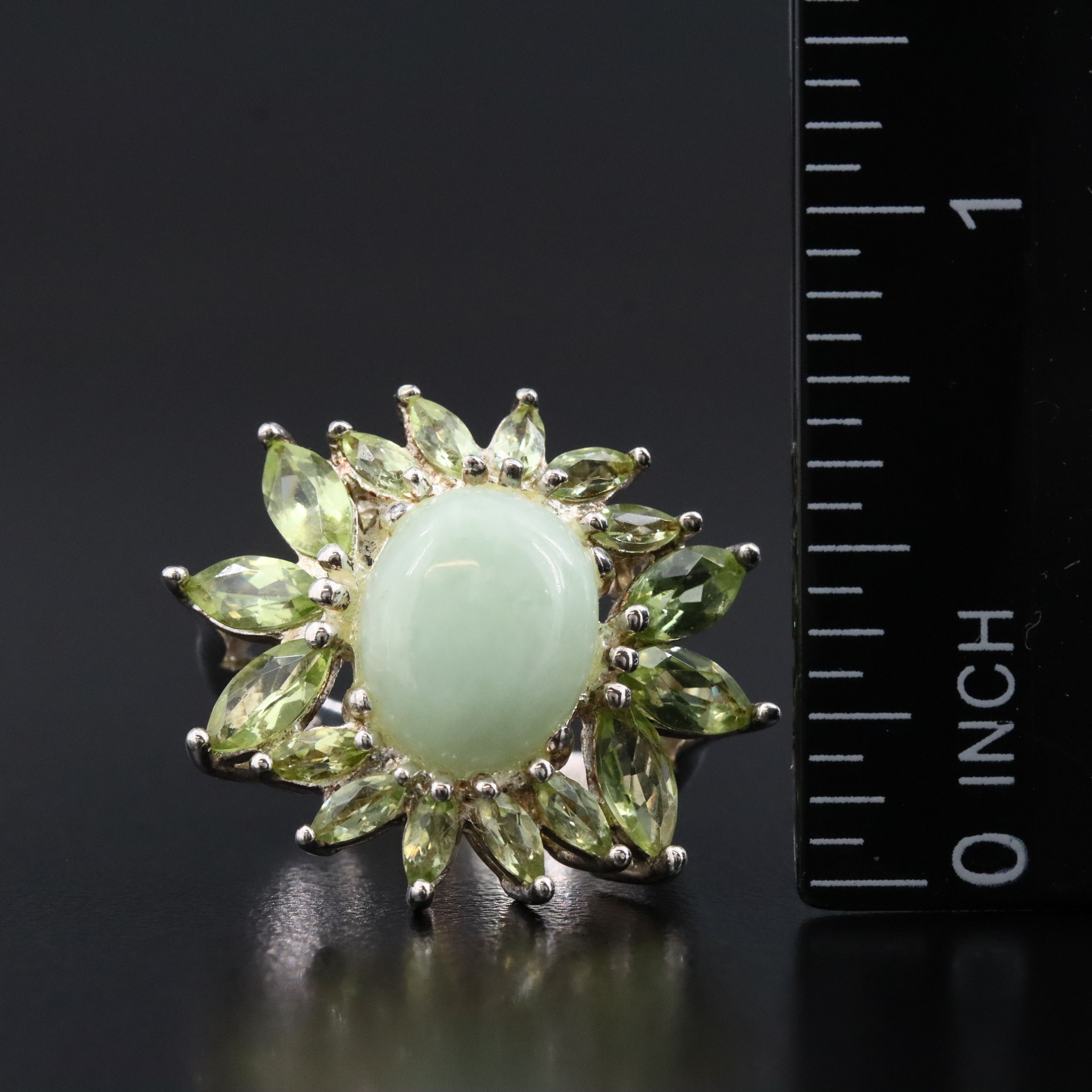 Sterling Jadeite and Peridot Ring
